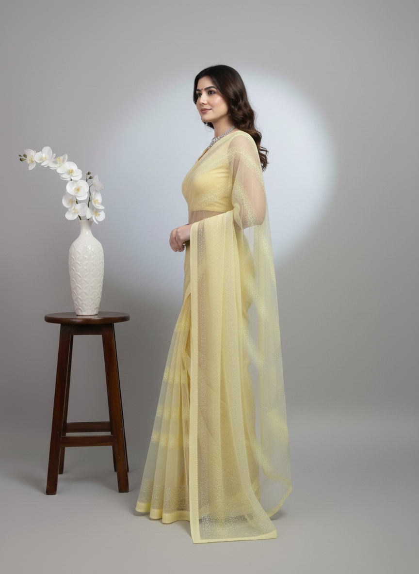 Yellow Net Festive Saree