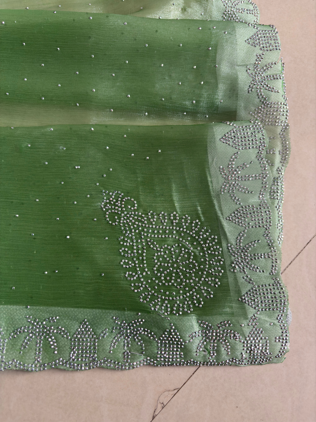 Green Tissue Party Wear Saree