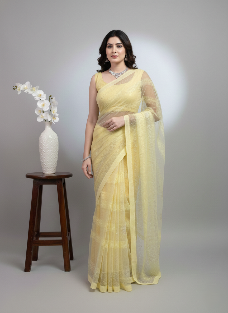 Yellow Net Festive Saree