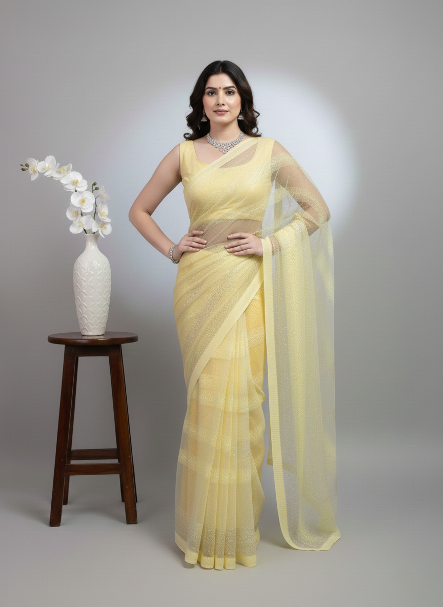 Yellow Net Festive Saree