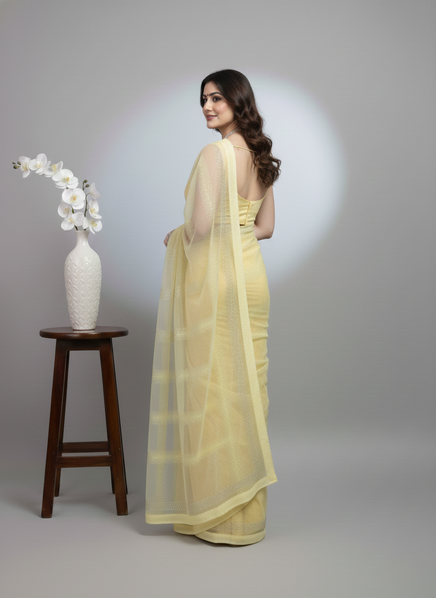 Yellow Net Festive Saree