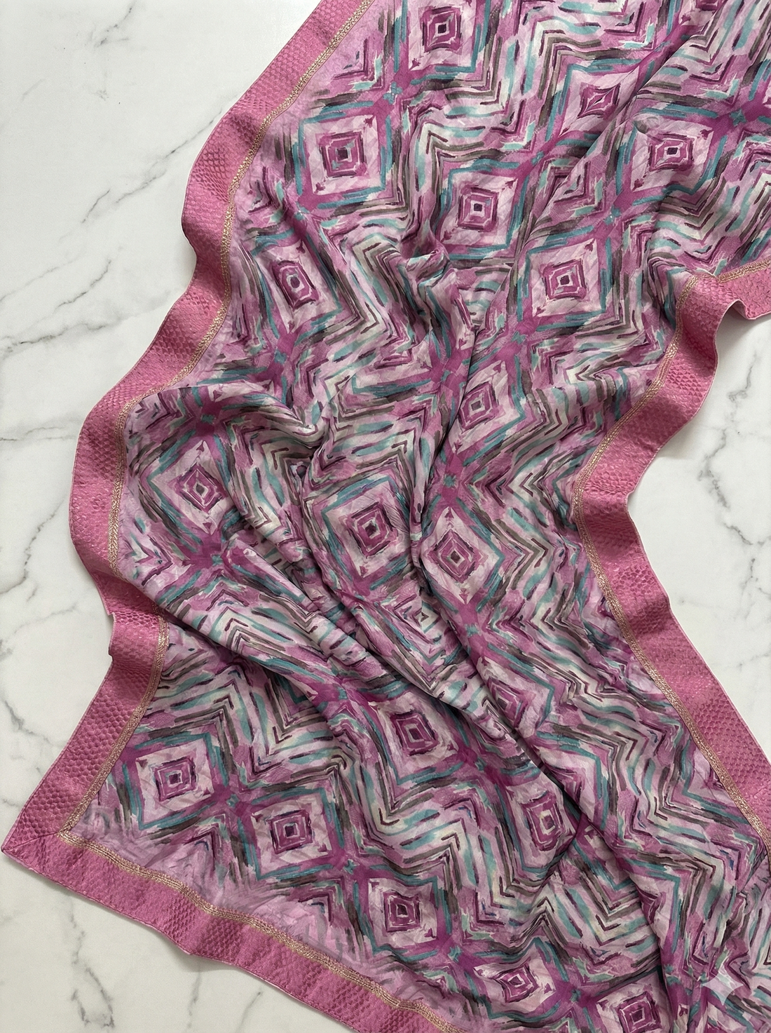 Light Pink block Printed Soft dola silk Saree