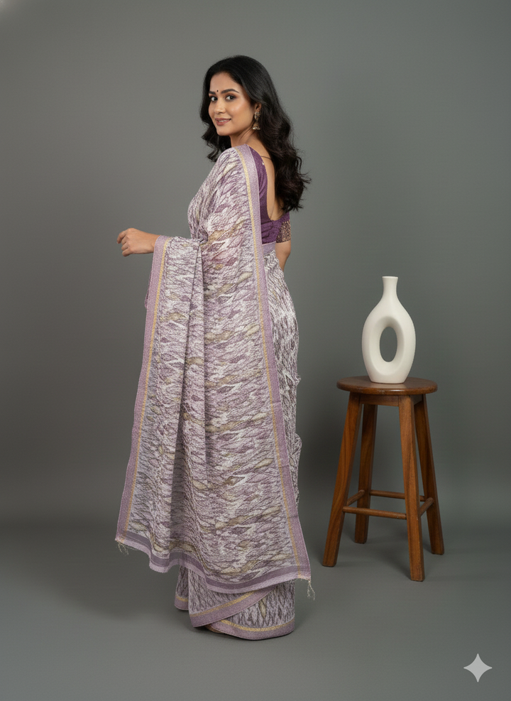 Purple Printed Synthetic Saree