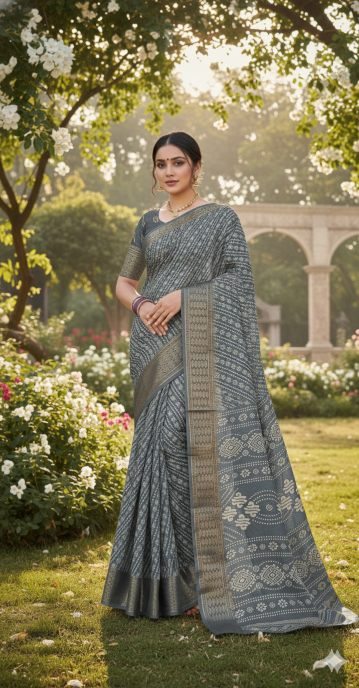 Grey Bandhani Dola Silk Saree