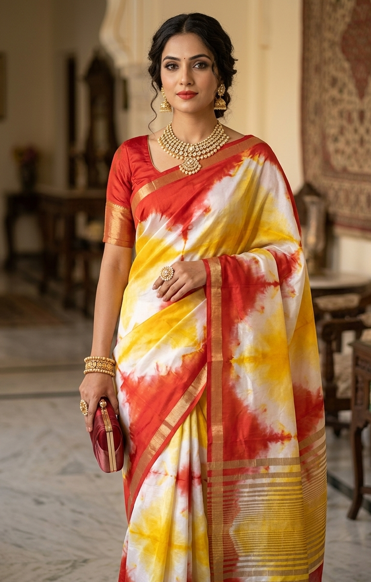 Sunfire Crimson Shibori Silk Saree