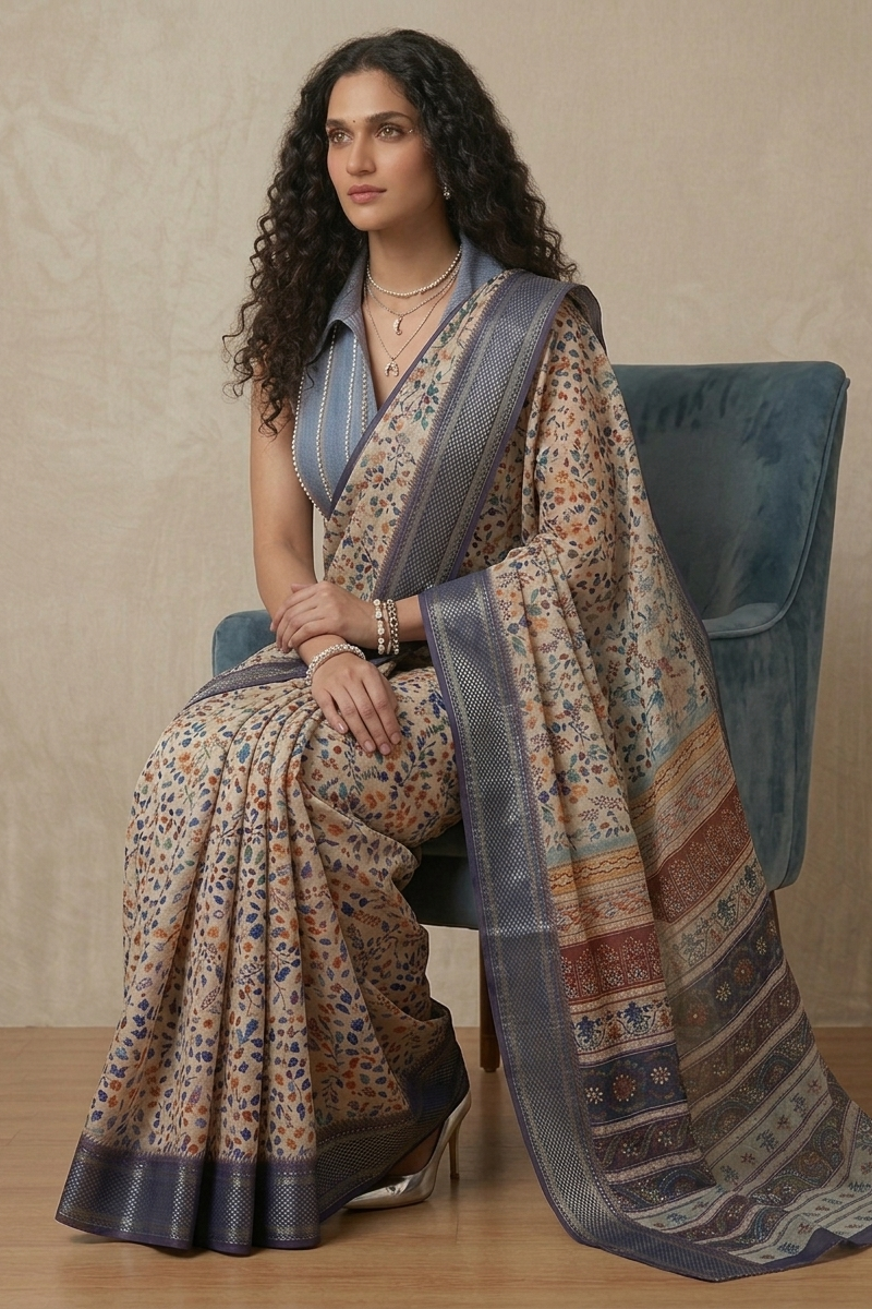 Indigo Meadow Fusion Saree
