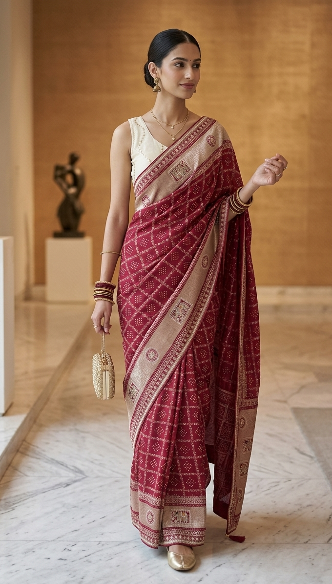 Red Bandhani heavy zari