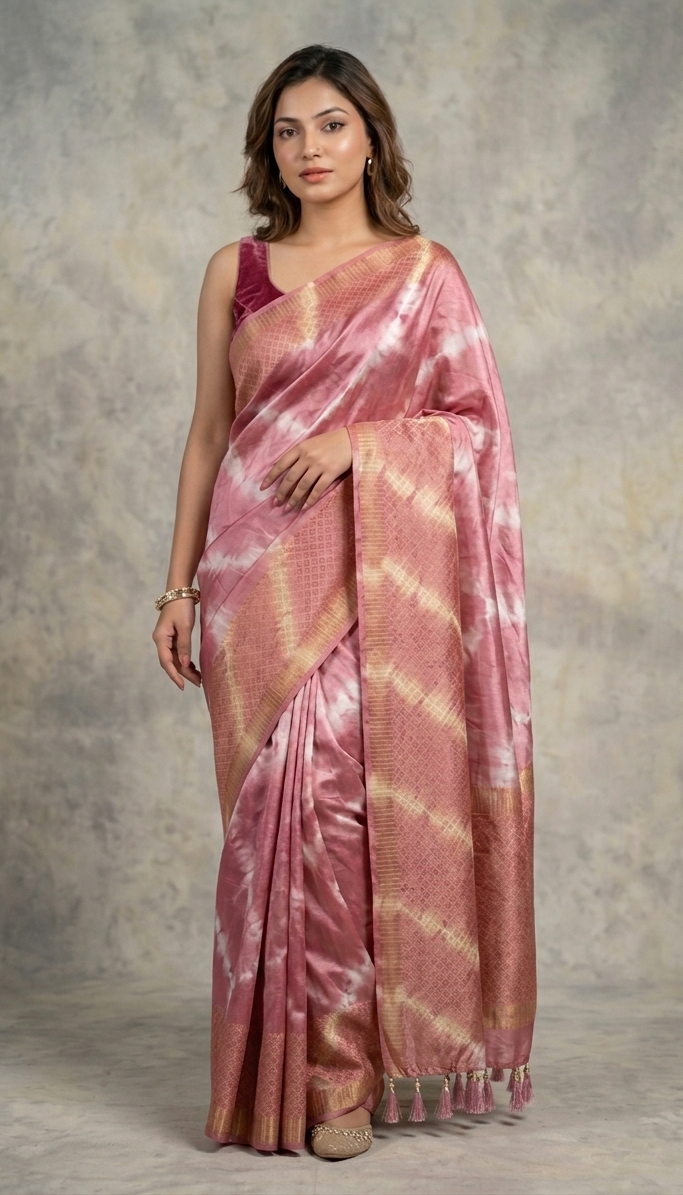 Rosewood Shibori Dola Silk Saree