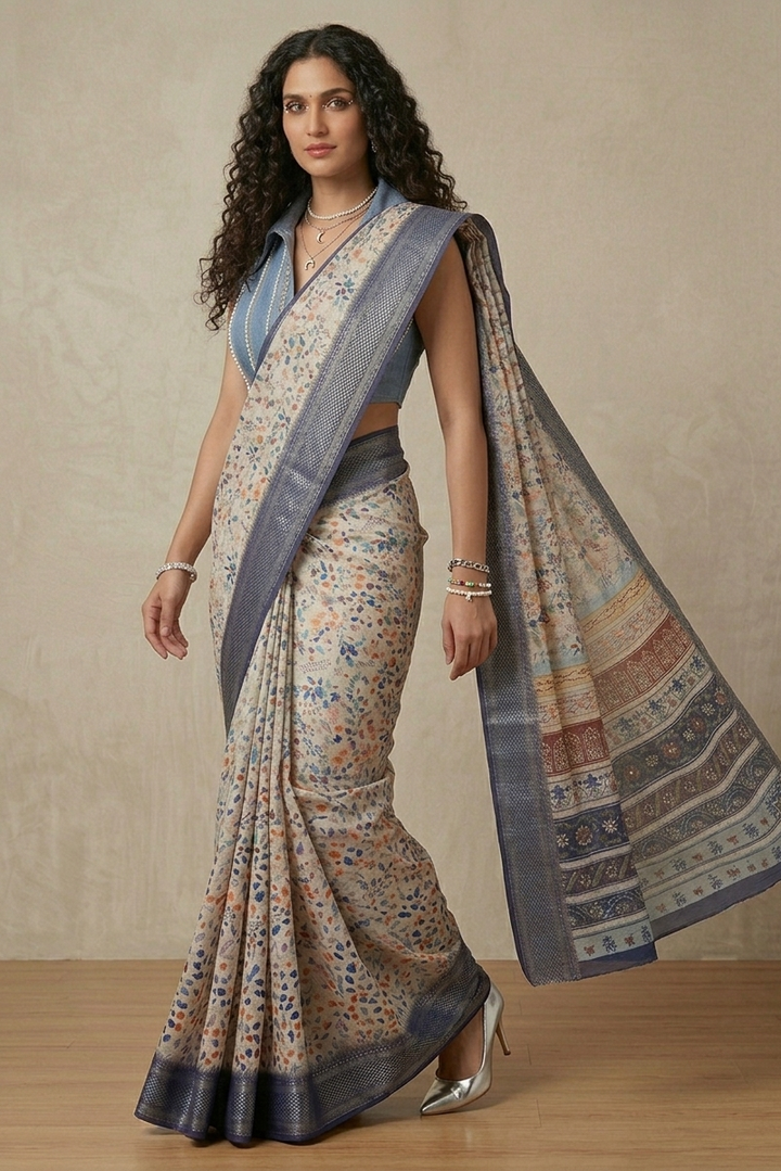 Indigo Meadow Fusion Saree