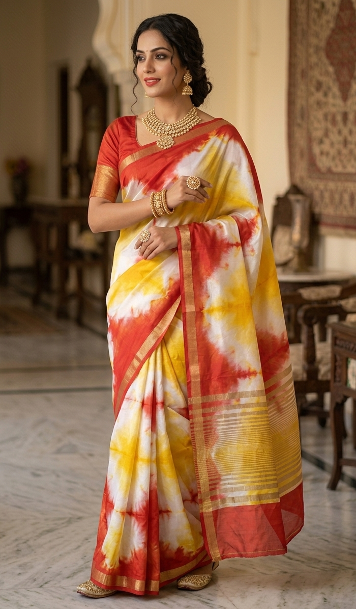 Sunfire Crimson Shibori Silk Saree