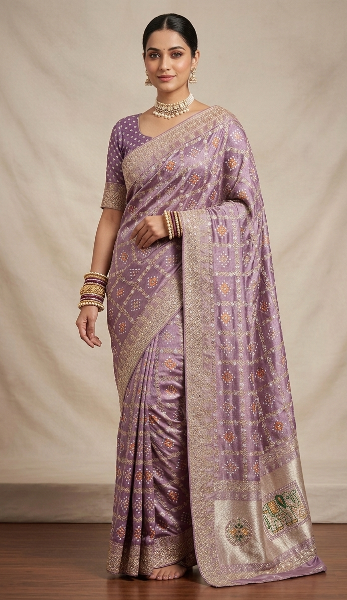 Purple Badhani heavy zari saree