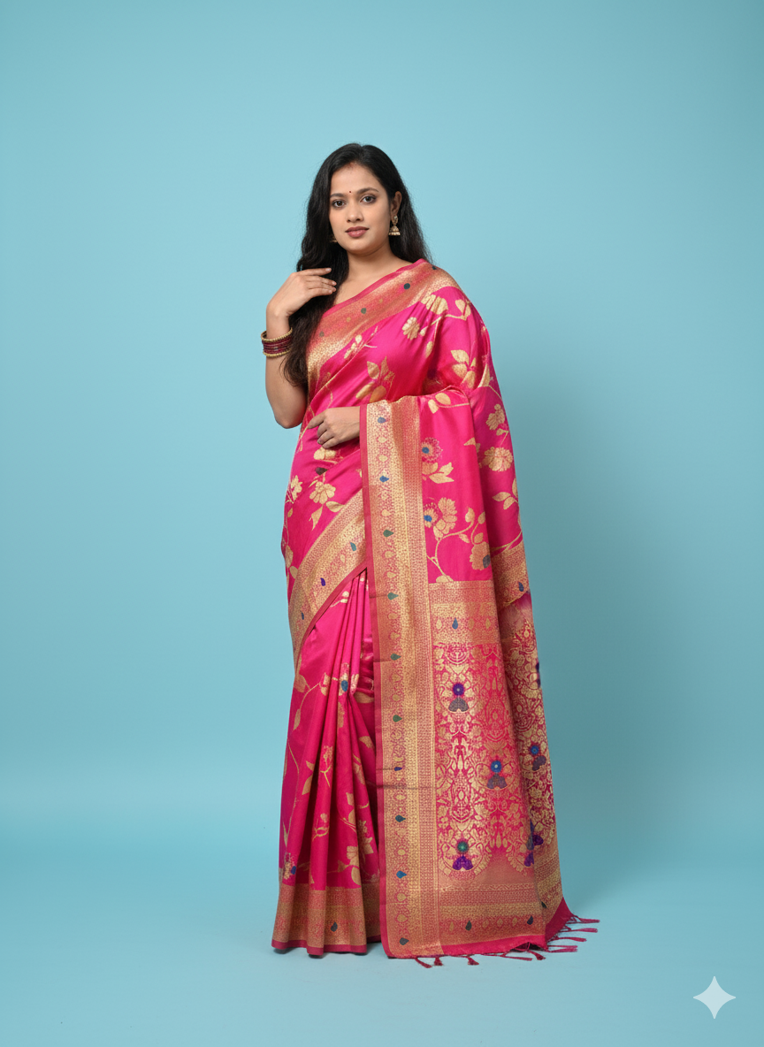 High Quality Silk Festive Saree – Pink Royal Glam