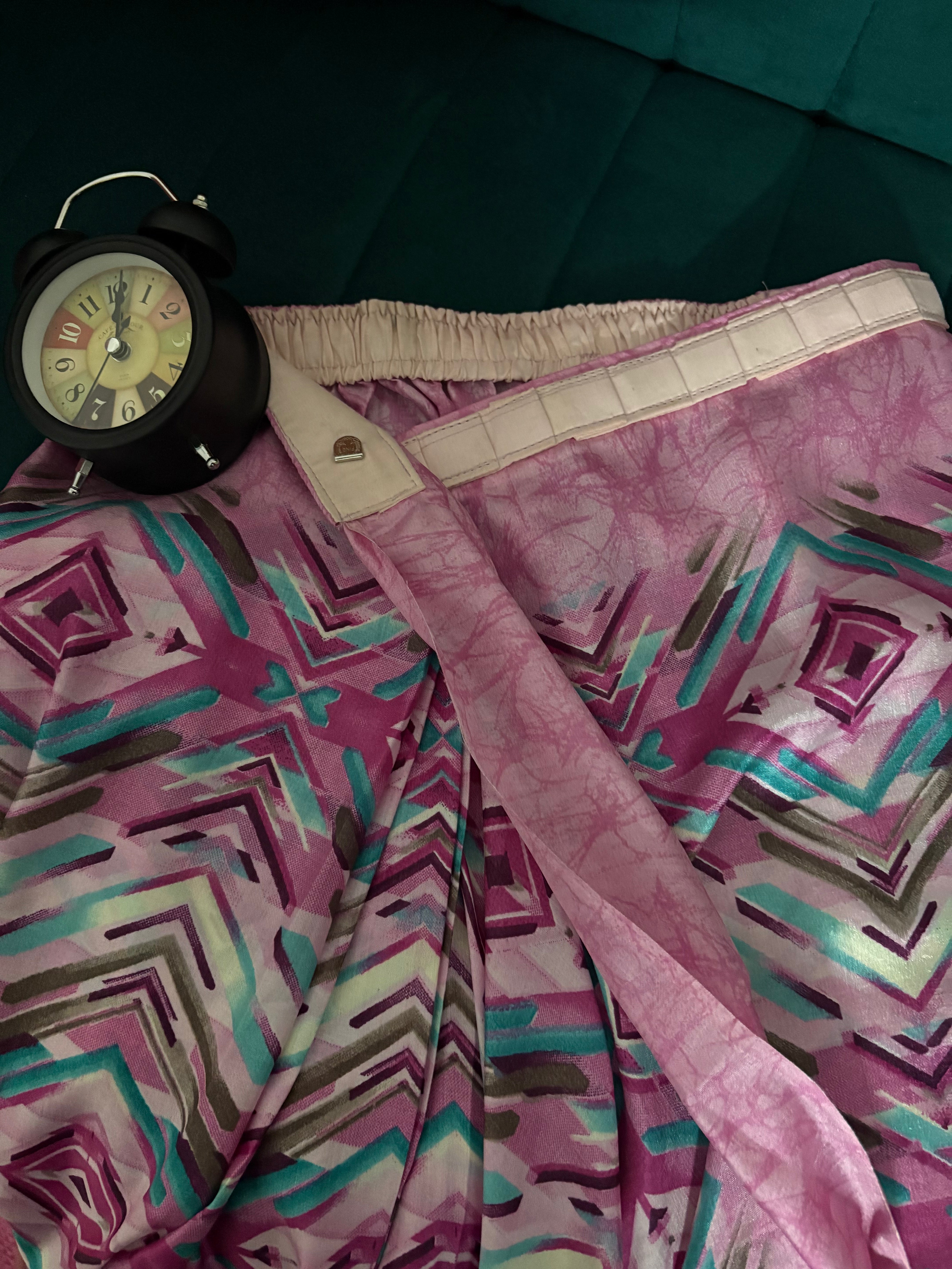 Light Pink block Printed Soft dola silk Saree