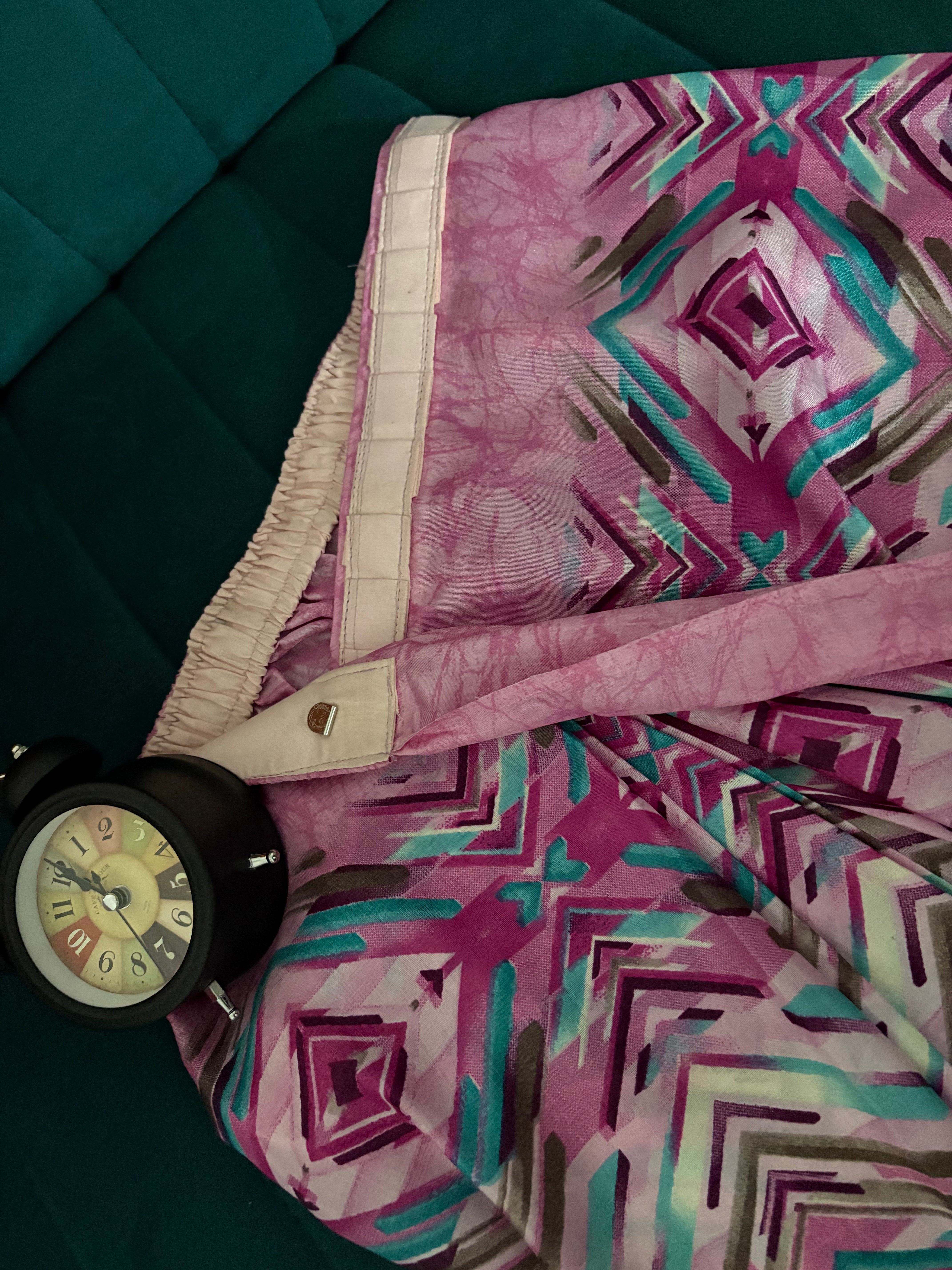 Light Pink block Printed Soft dola silk Saree