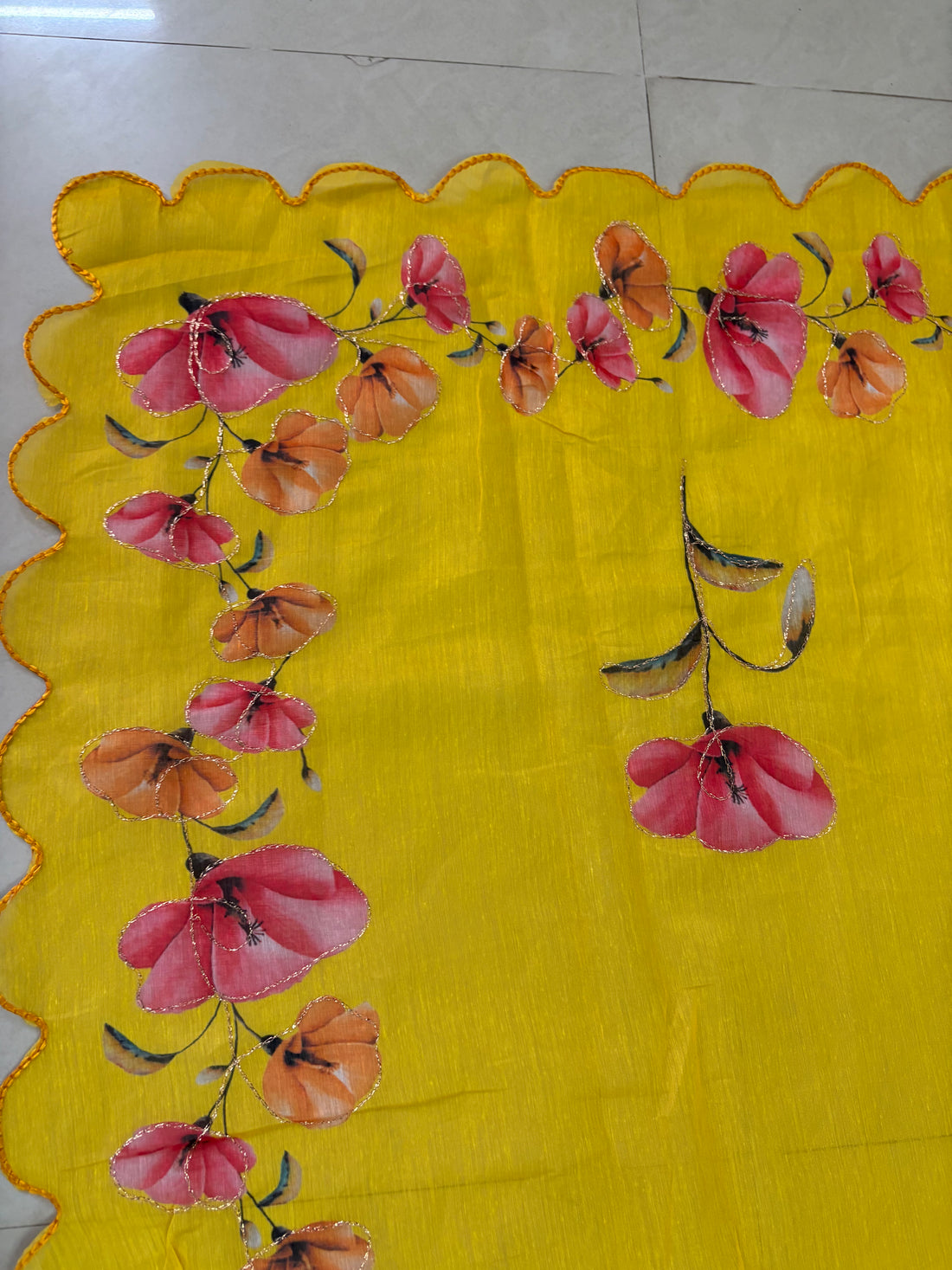 Yellow Floral Cotton Saree
