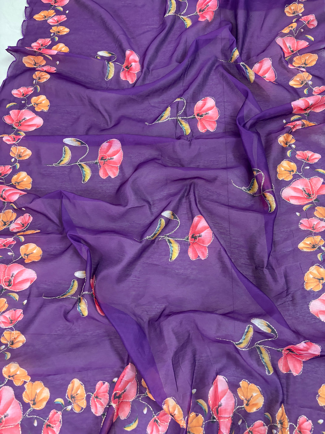 Purple Floral Cotton Saree
