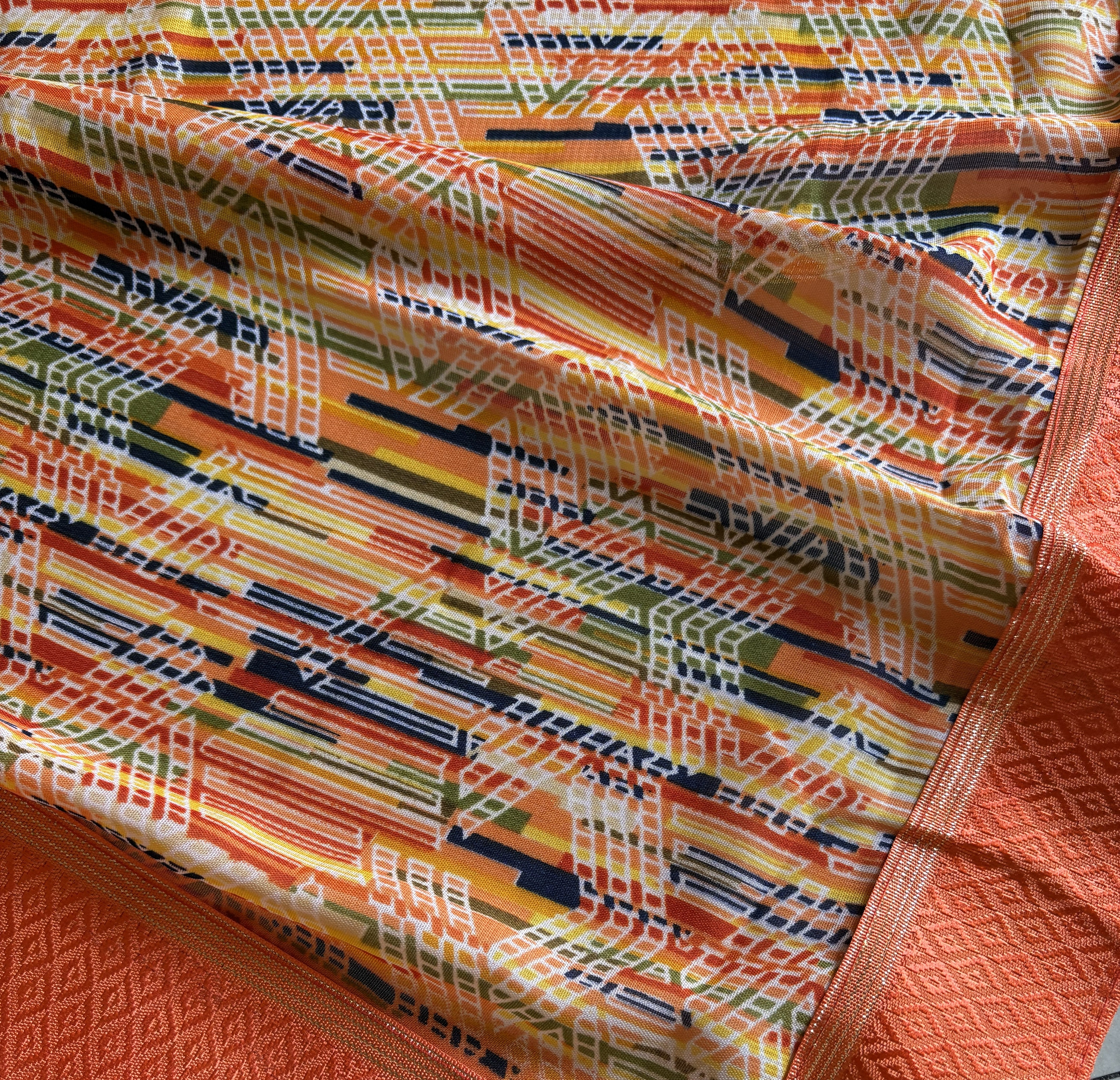 Orange Printed Soft Saree