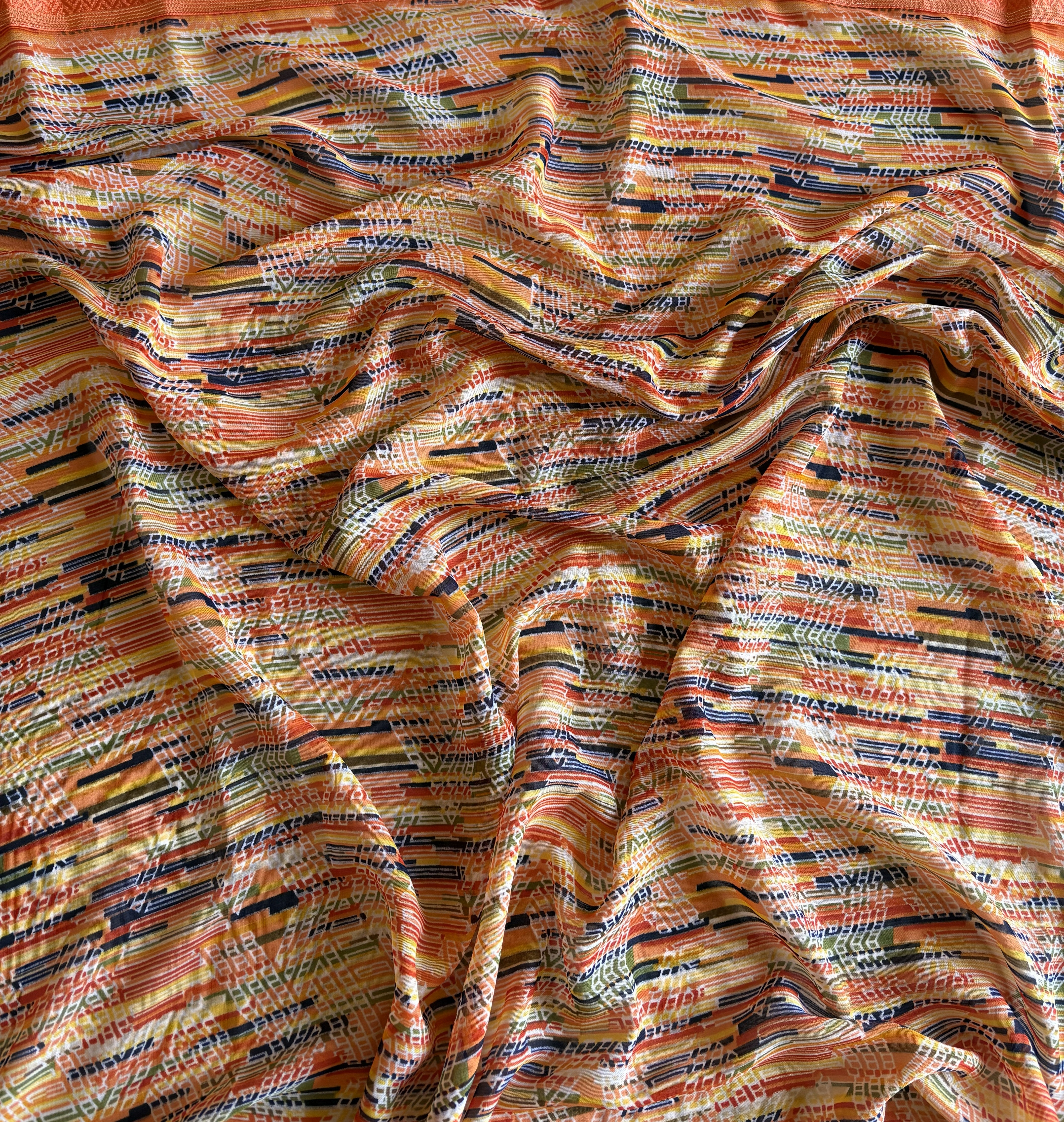 Orange Printed Soft Saree