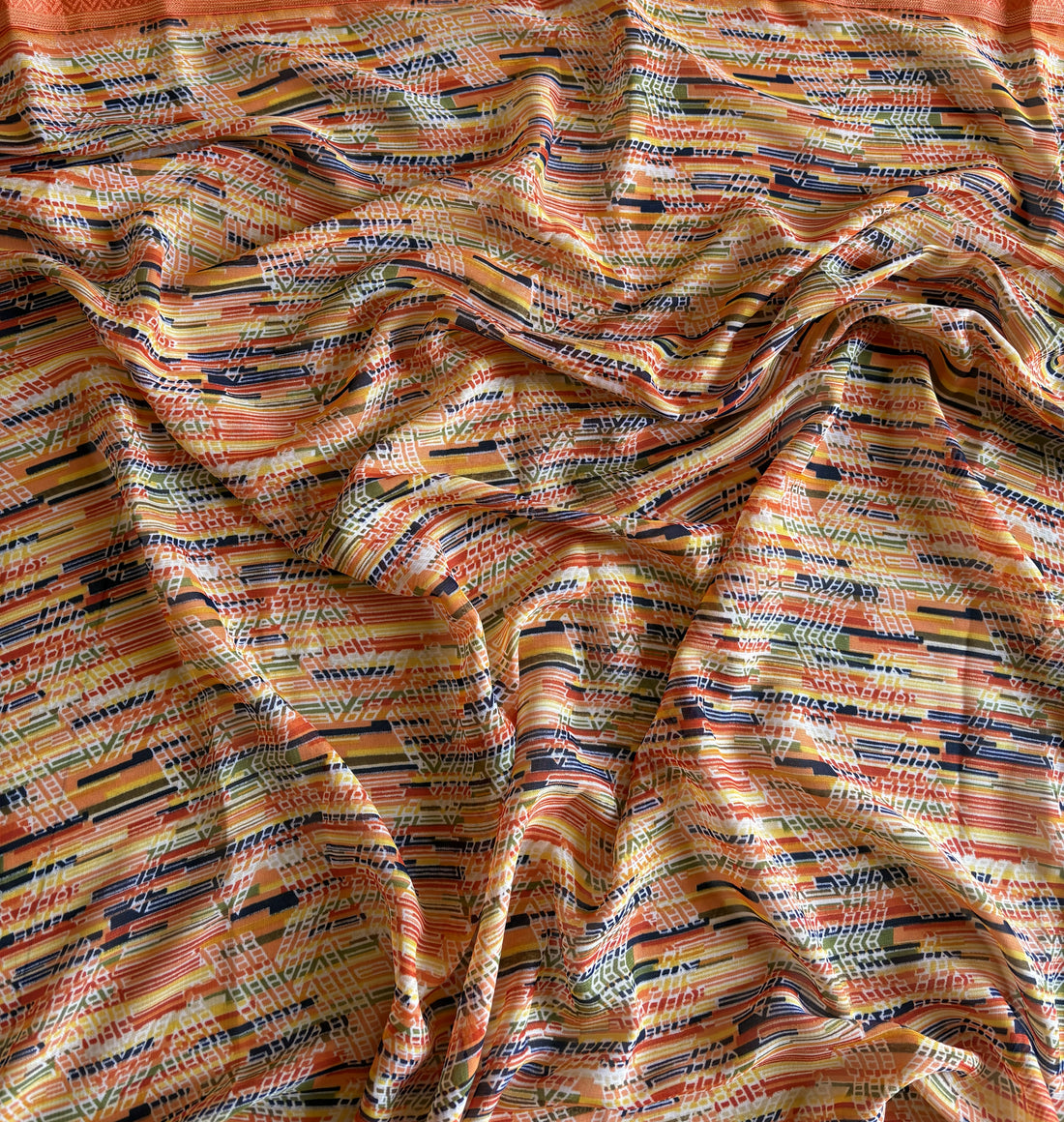 Orange Printed Soft Saree