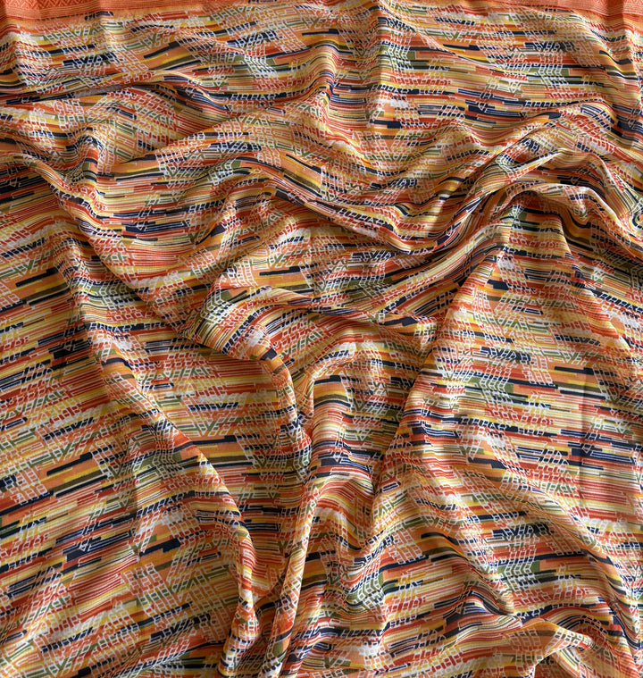 Orange Printed Soft Saree