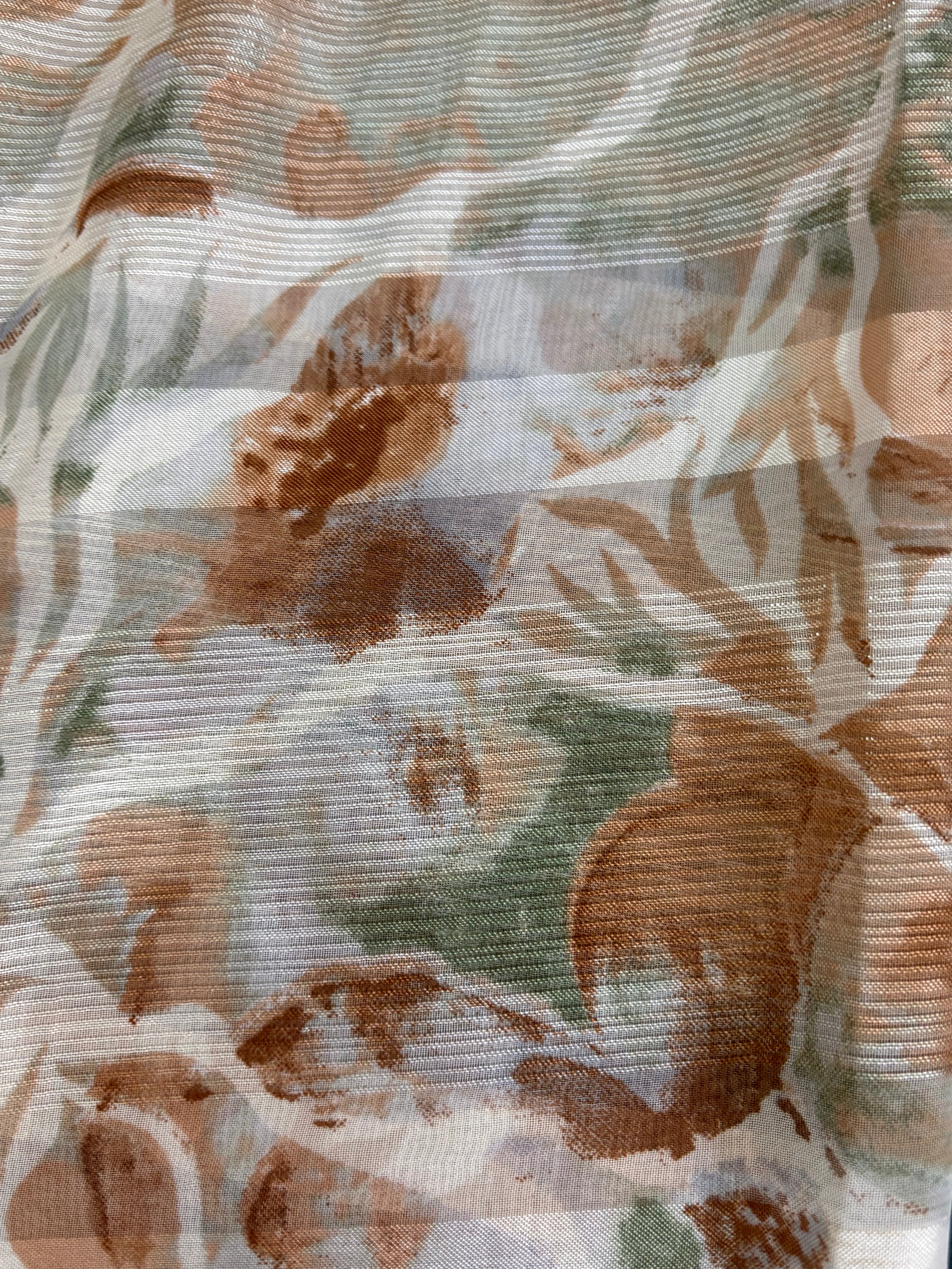 Cream Printed Synthetic Soft Saree