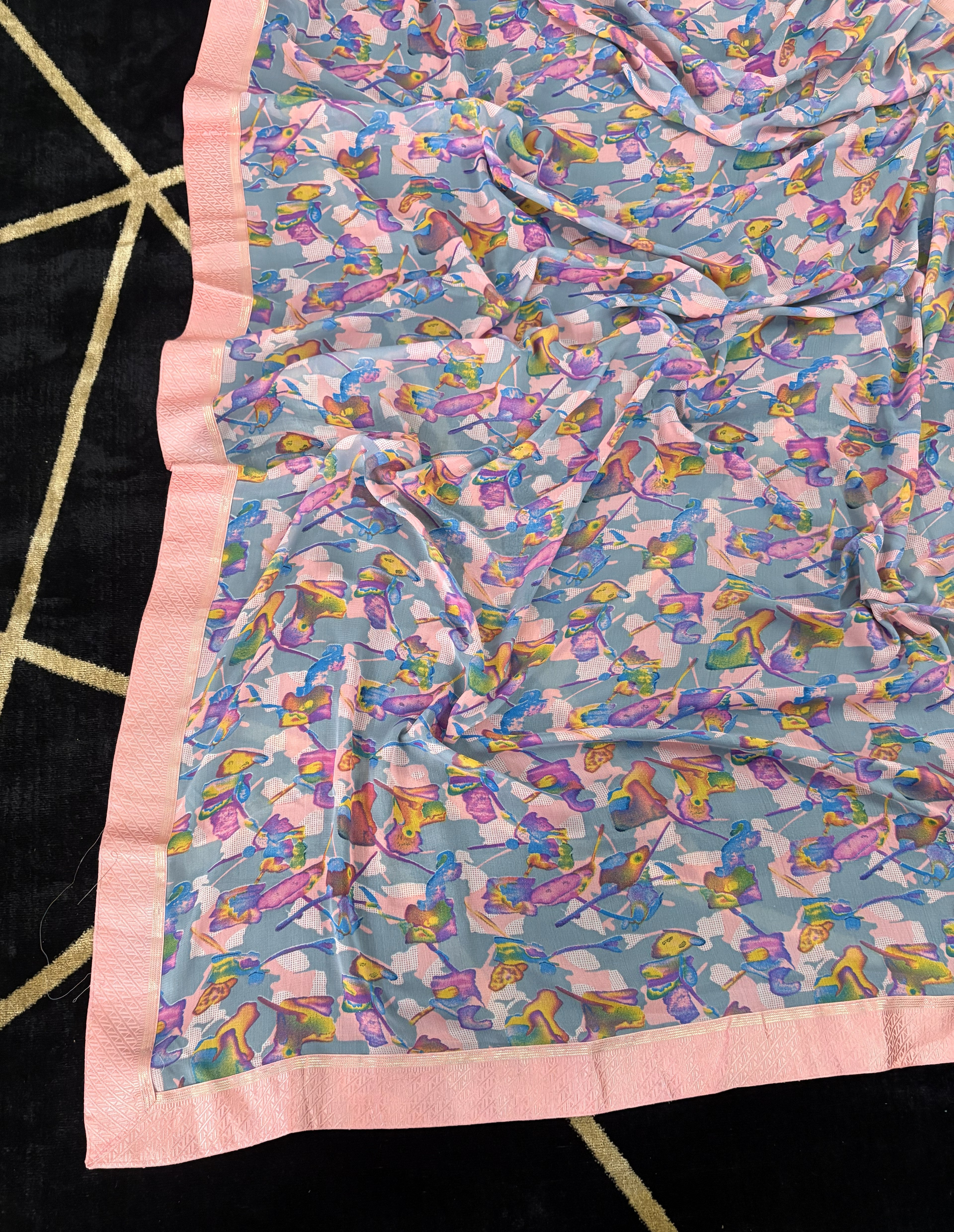 Pink Multicolor Printed Saree