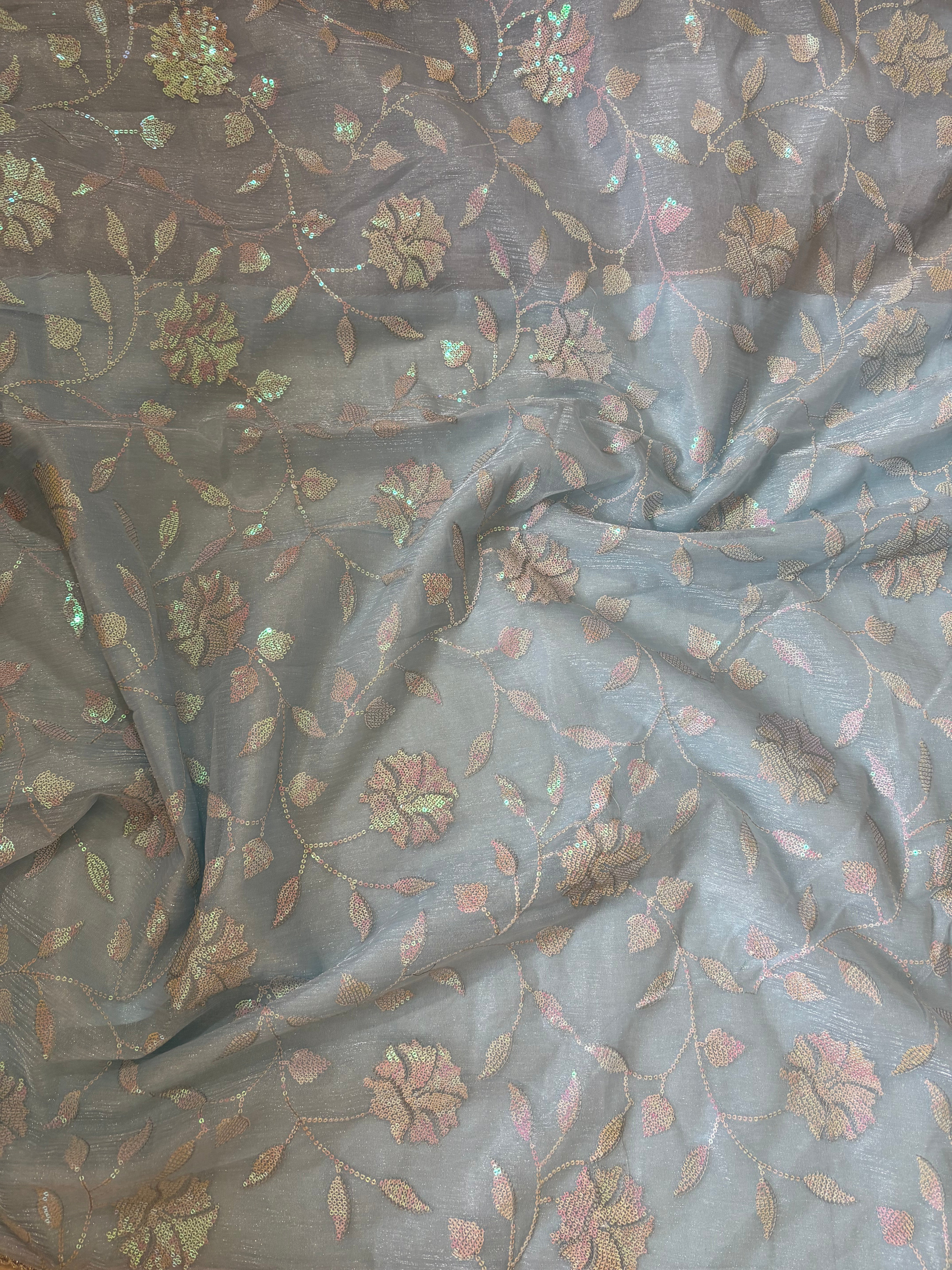 Light Blue Sequin Party Wear Saree