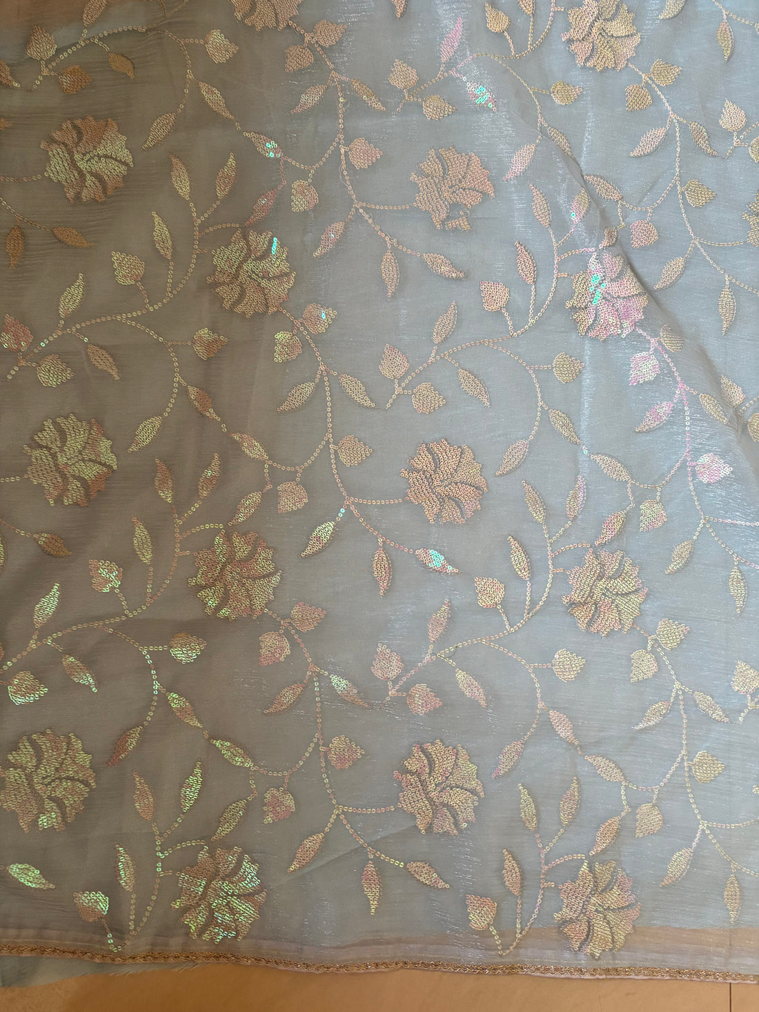 Light Blue Sequin Party Wear Saree