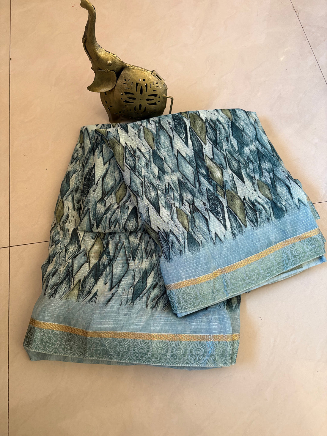 Teal Printed Synthetic Saree