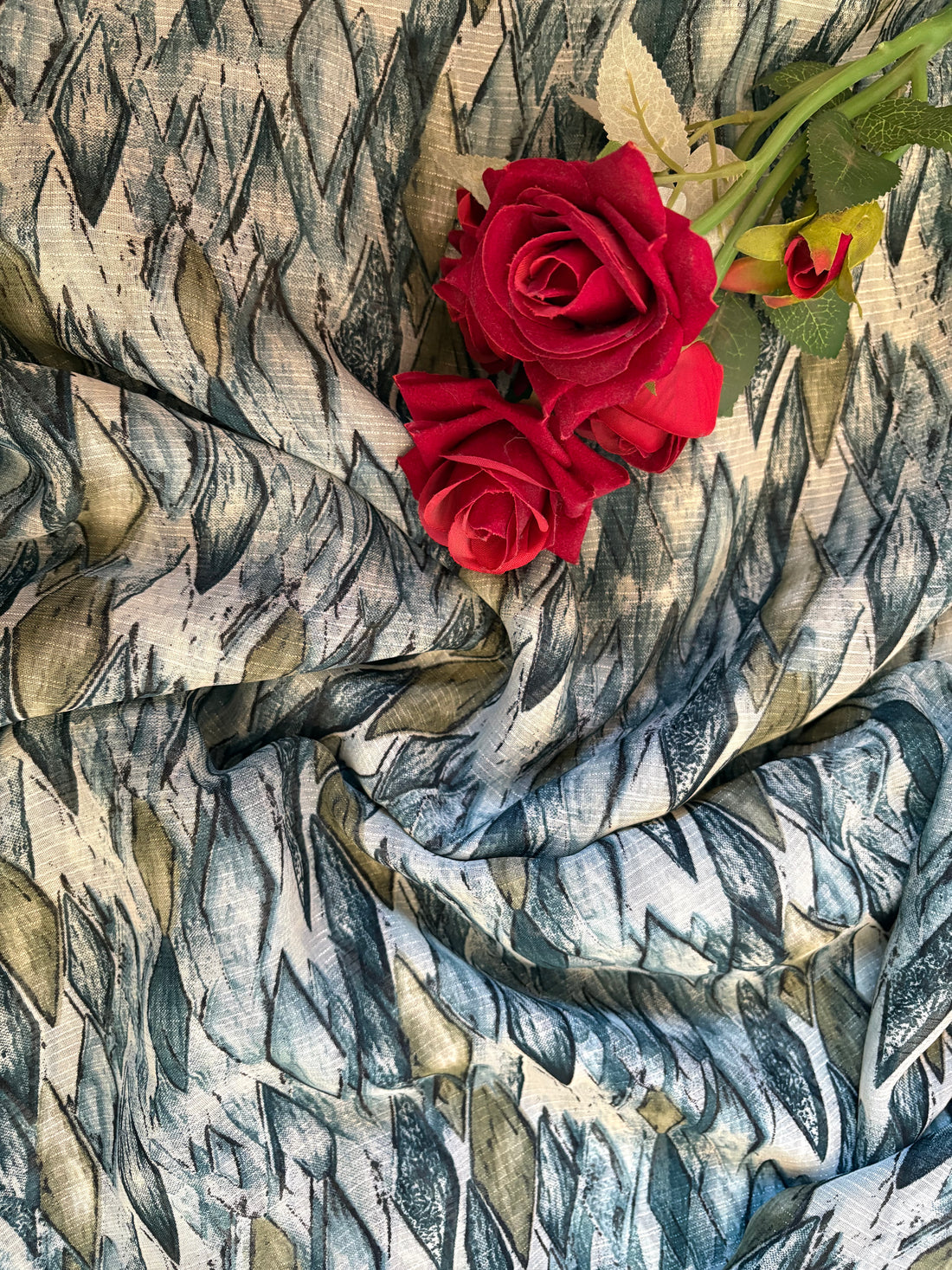 Teal Printed Synthetic Saree