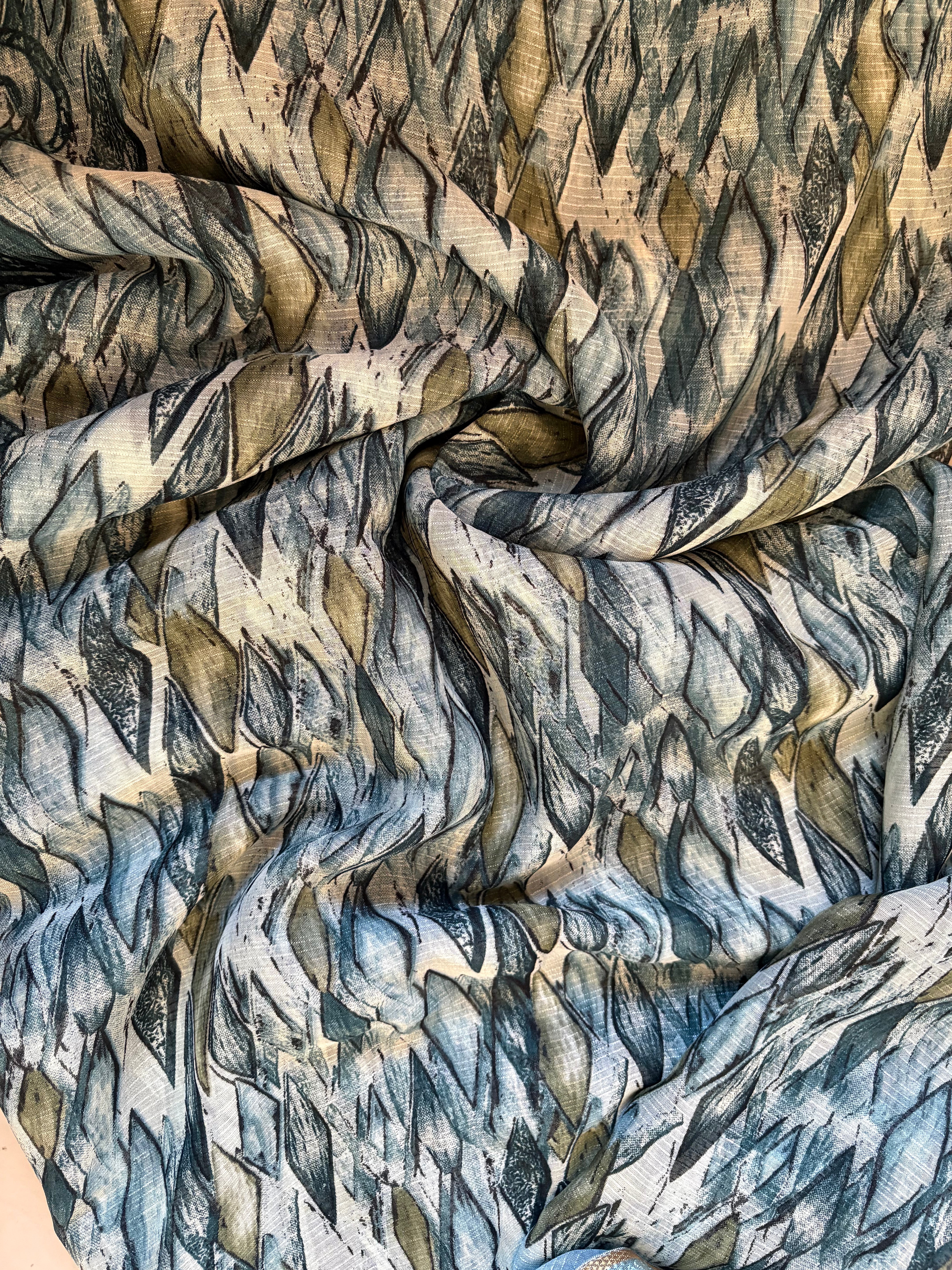 Teal Printed Synthetic Saree