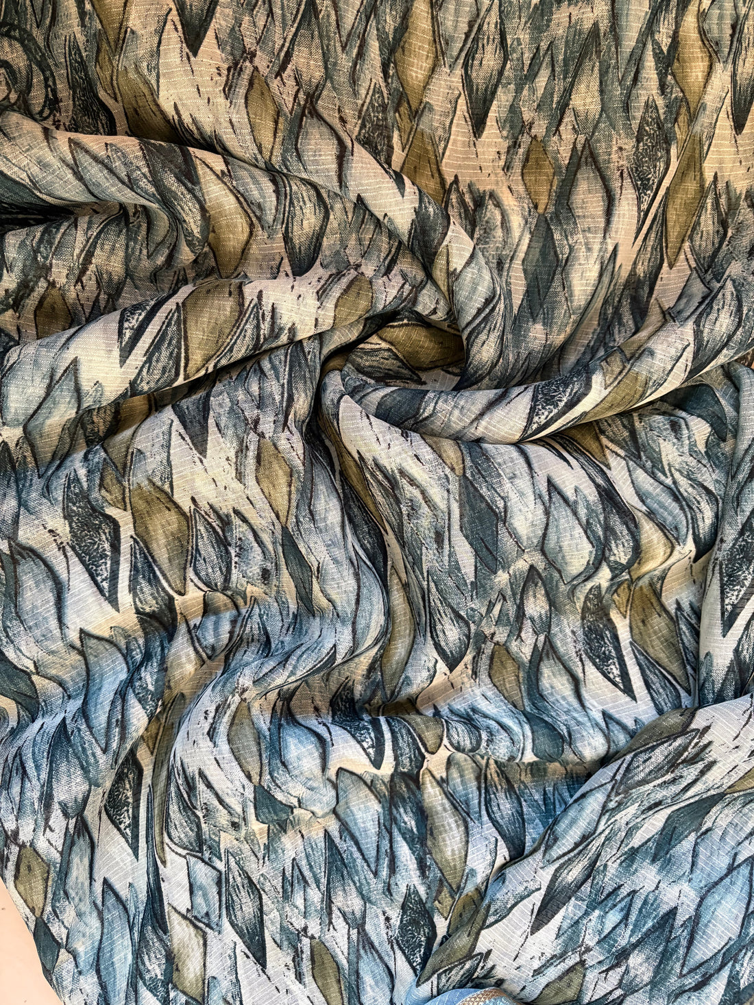 Teal Printed Synthetic Saree