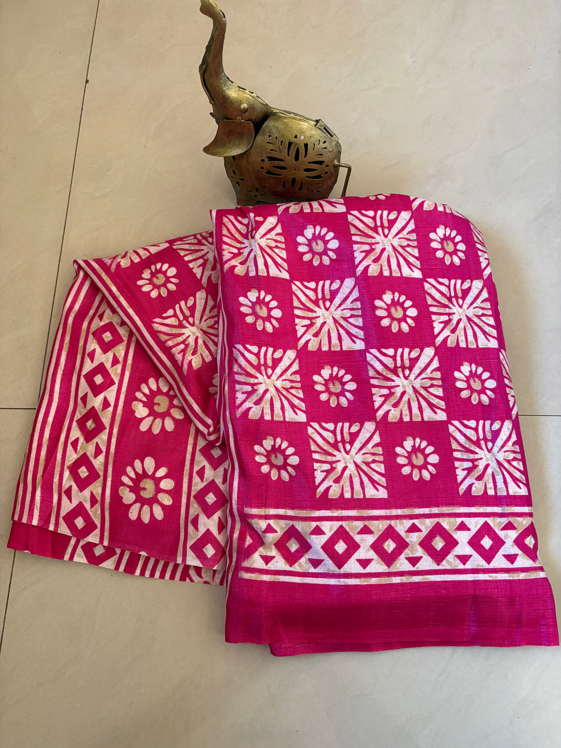 Pink Printed Dola Silk Saree