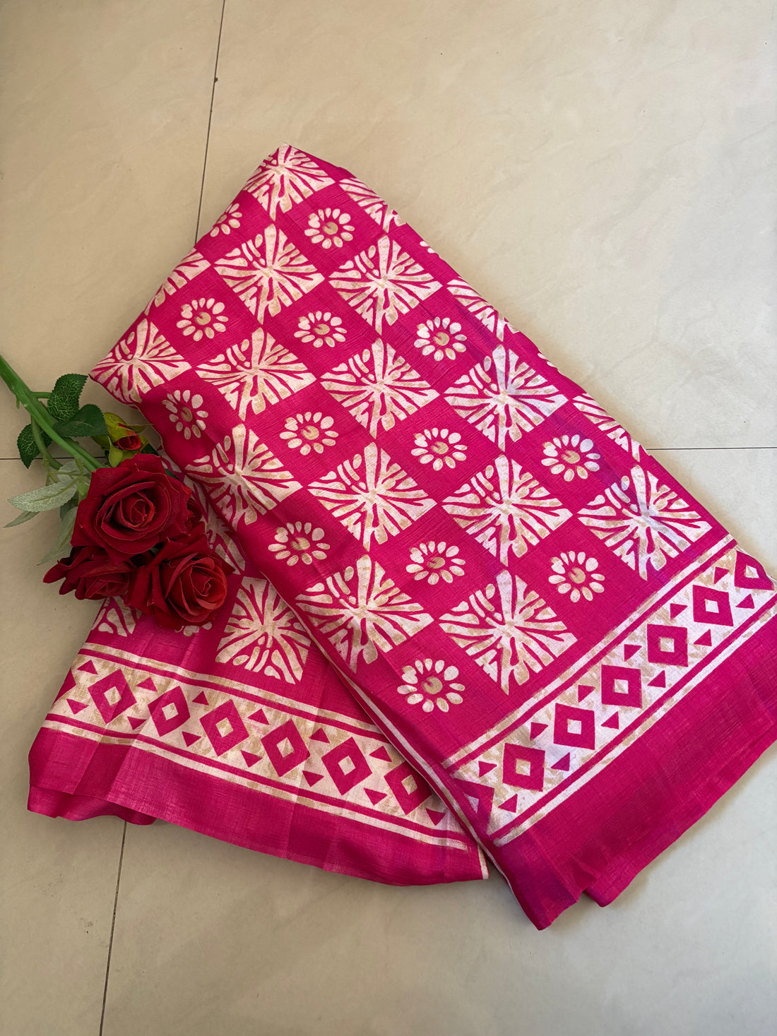 Pink Printed Dola Silk Saree