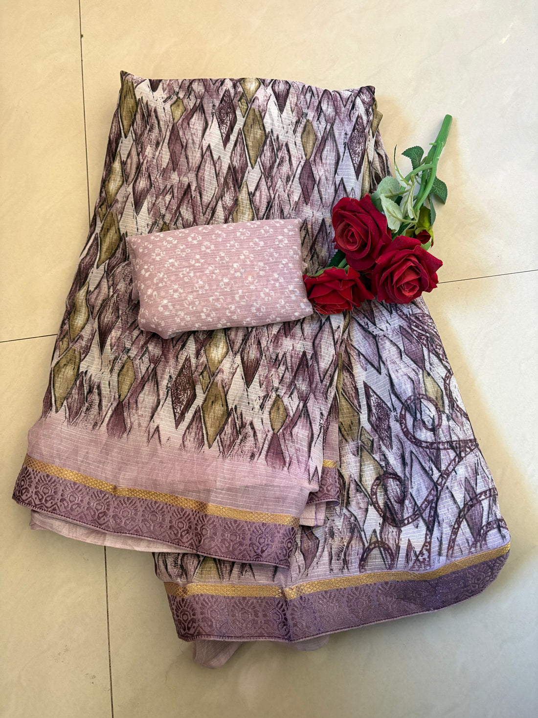Purple Printed Synthetic Saree