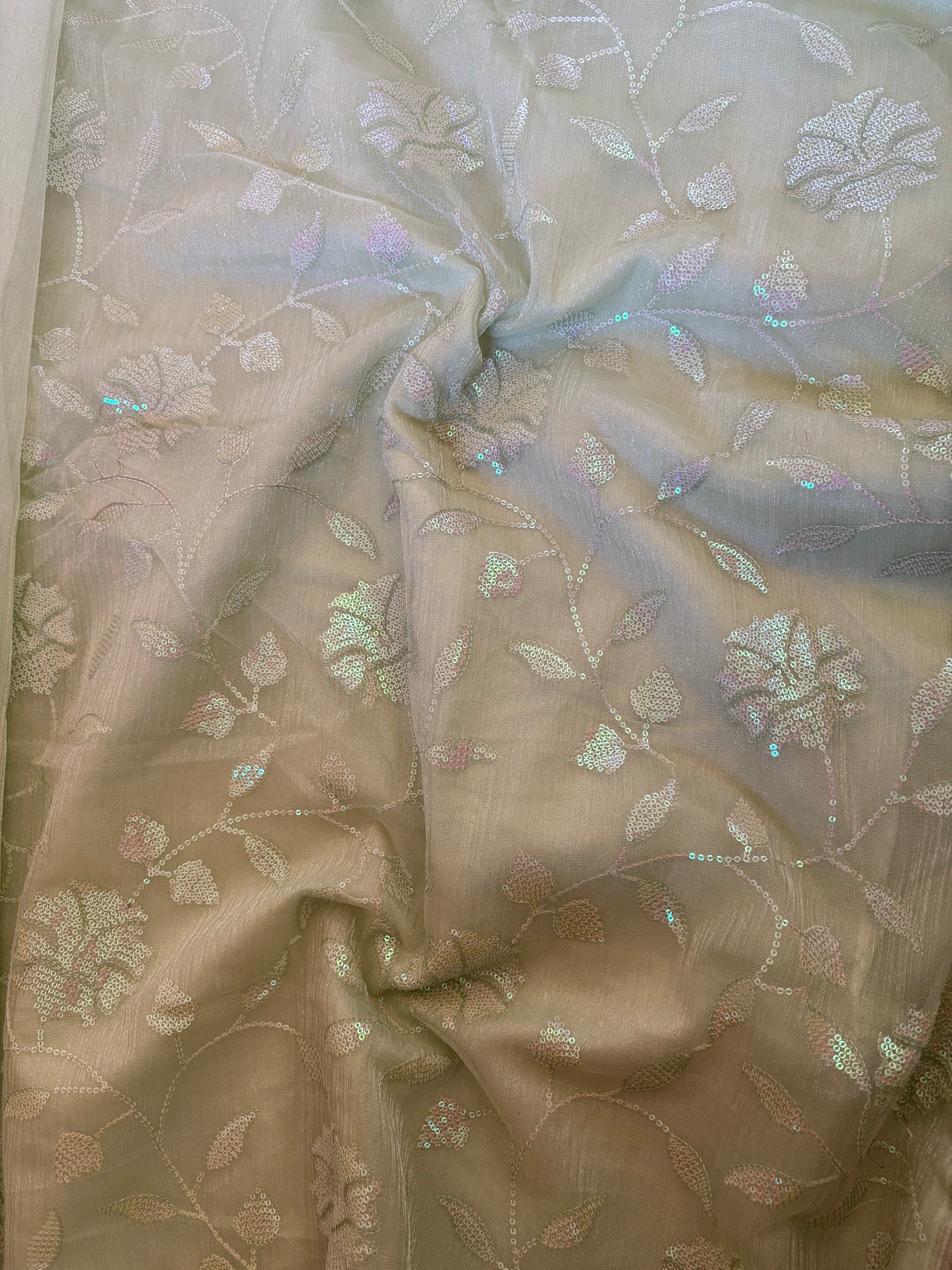 Light Green Sequin Party Wear Saree