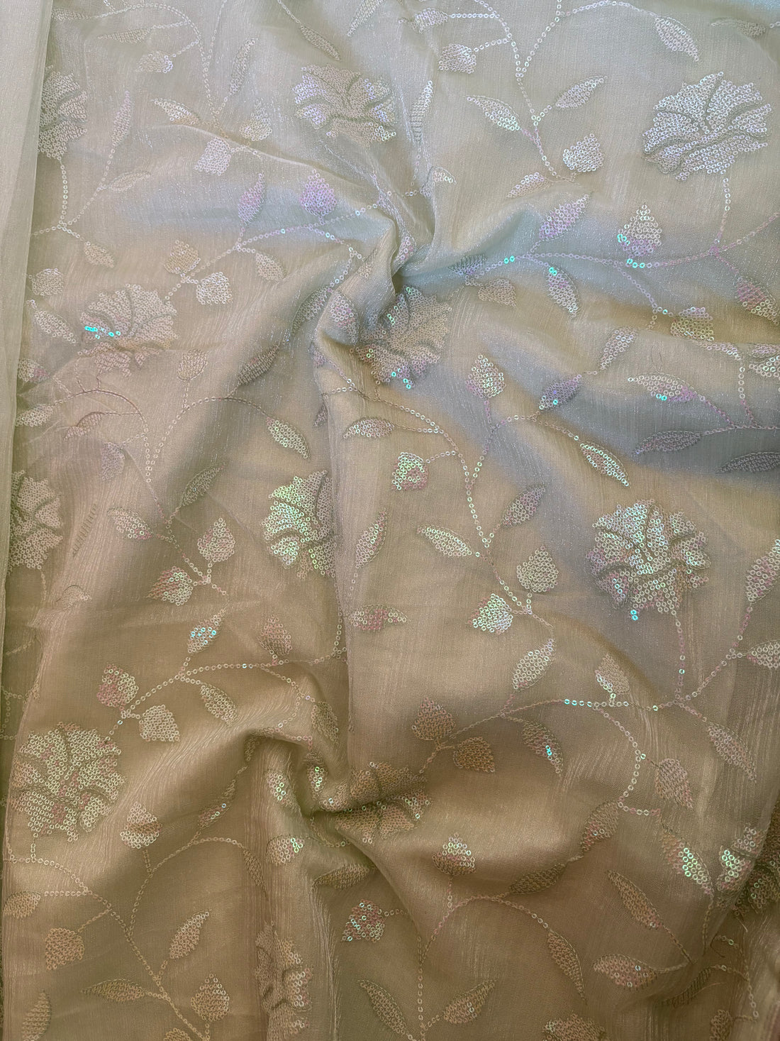 Light Green Sequin Party Wear Saree