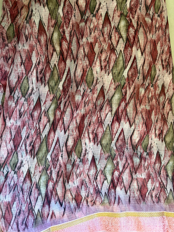 Pink Printed Synthetic Saree