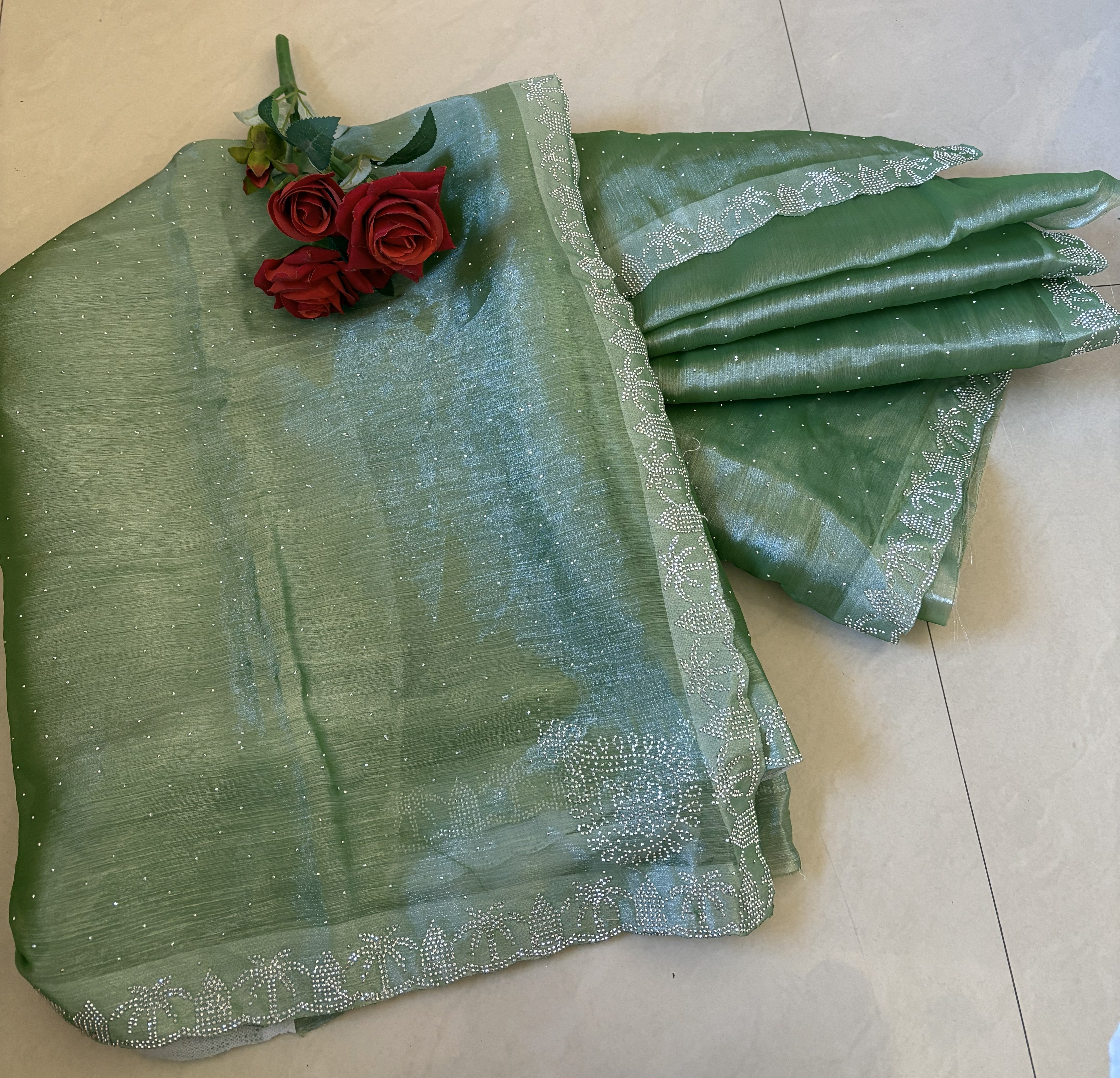 Green Tissue Party Wear Saree
