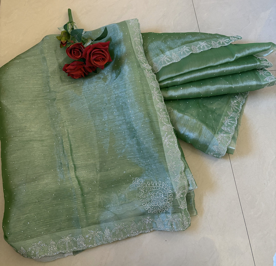 Green Tissue Party Wear Saree