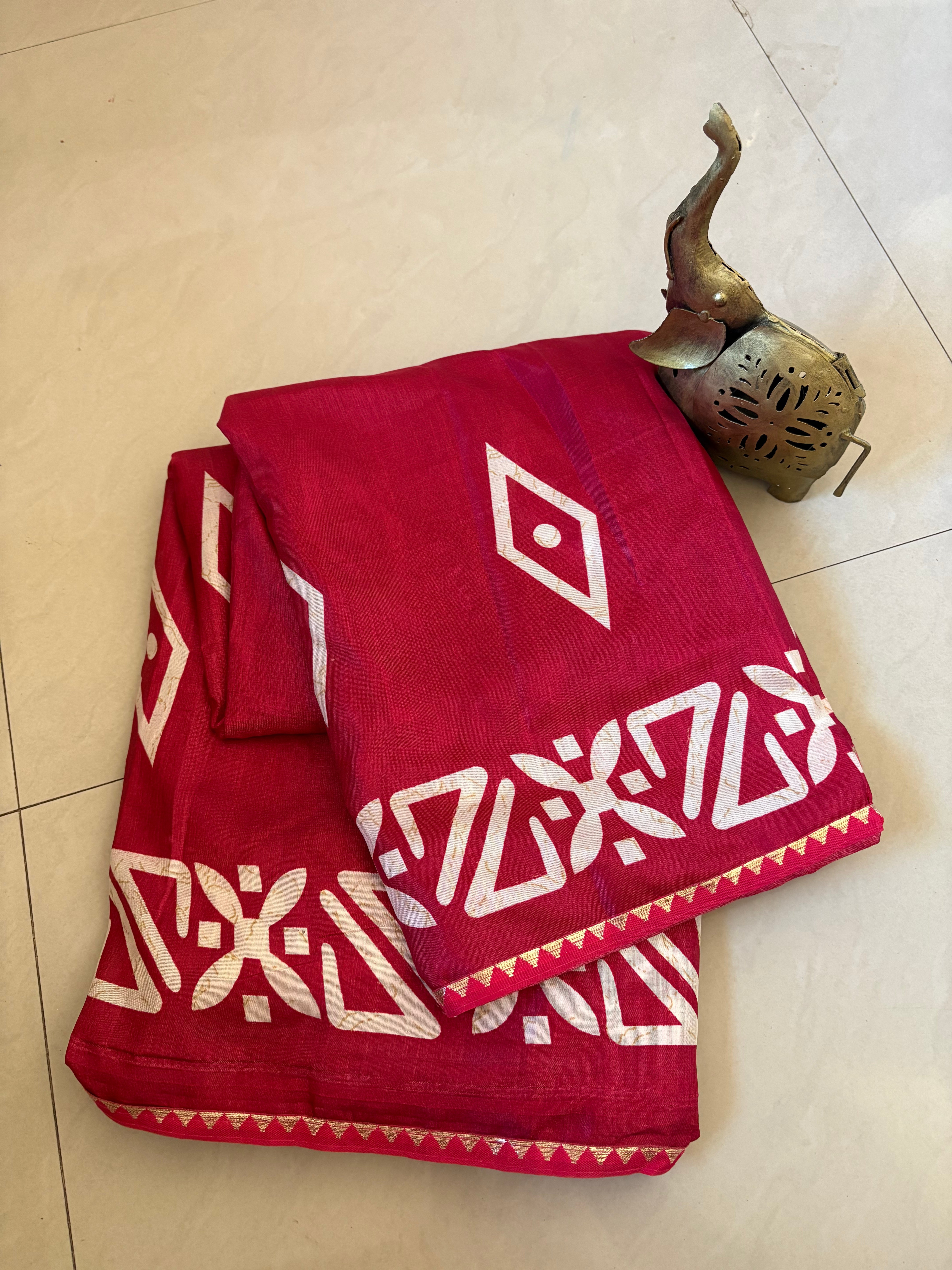 Red Printed Dola Silk Saree