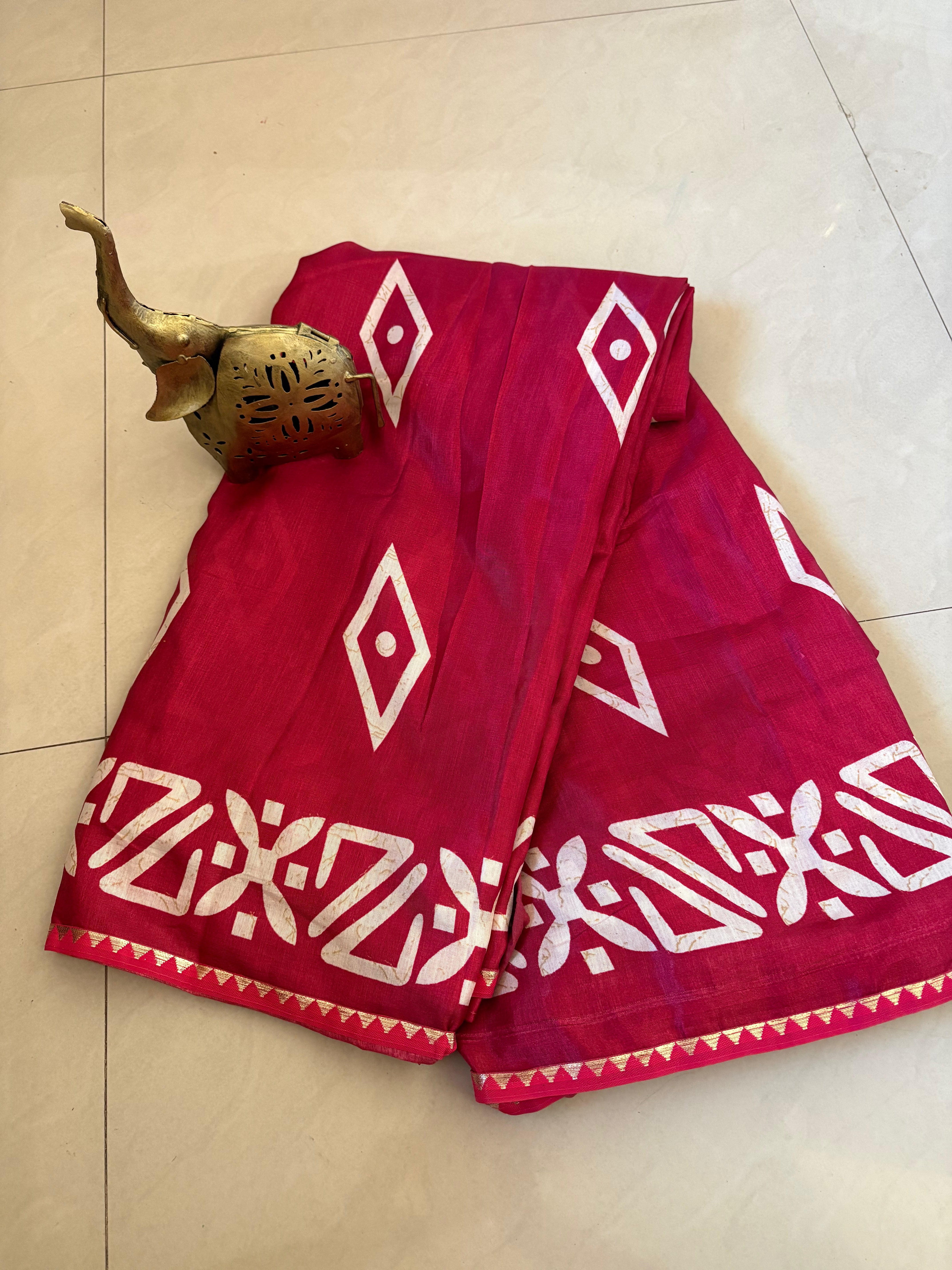 Red Printed Dola Silk Saree