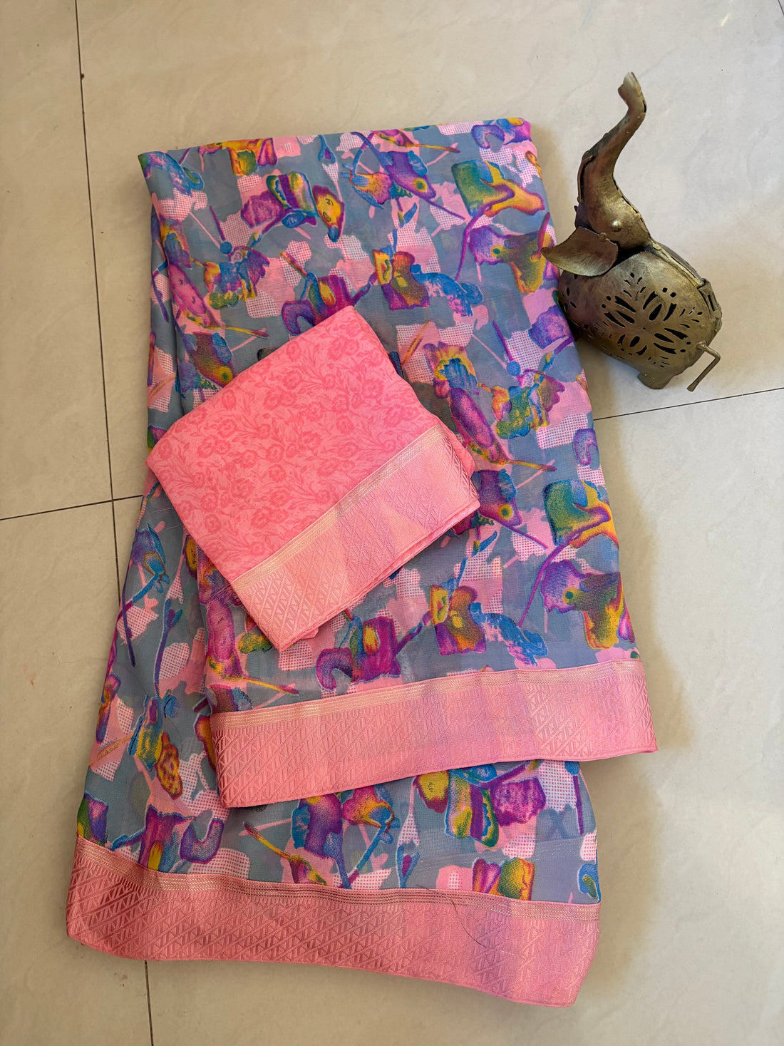 Pink Multicolor Printed Saree