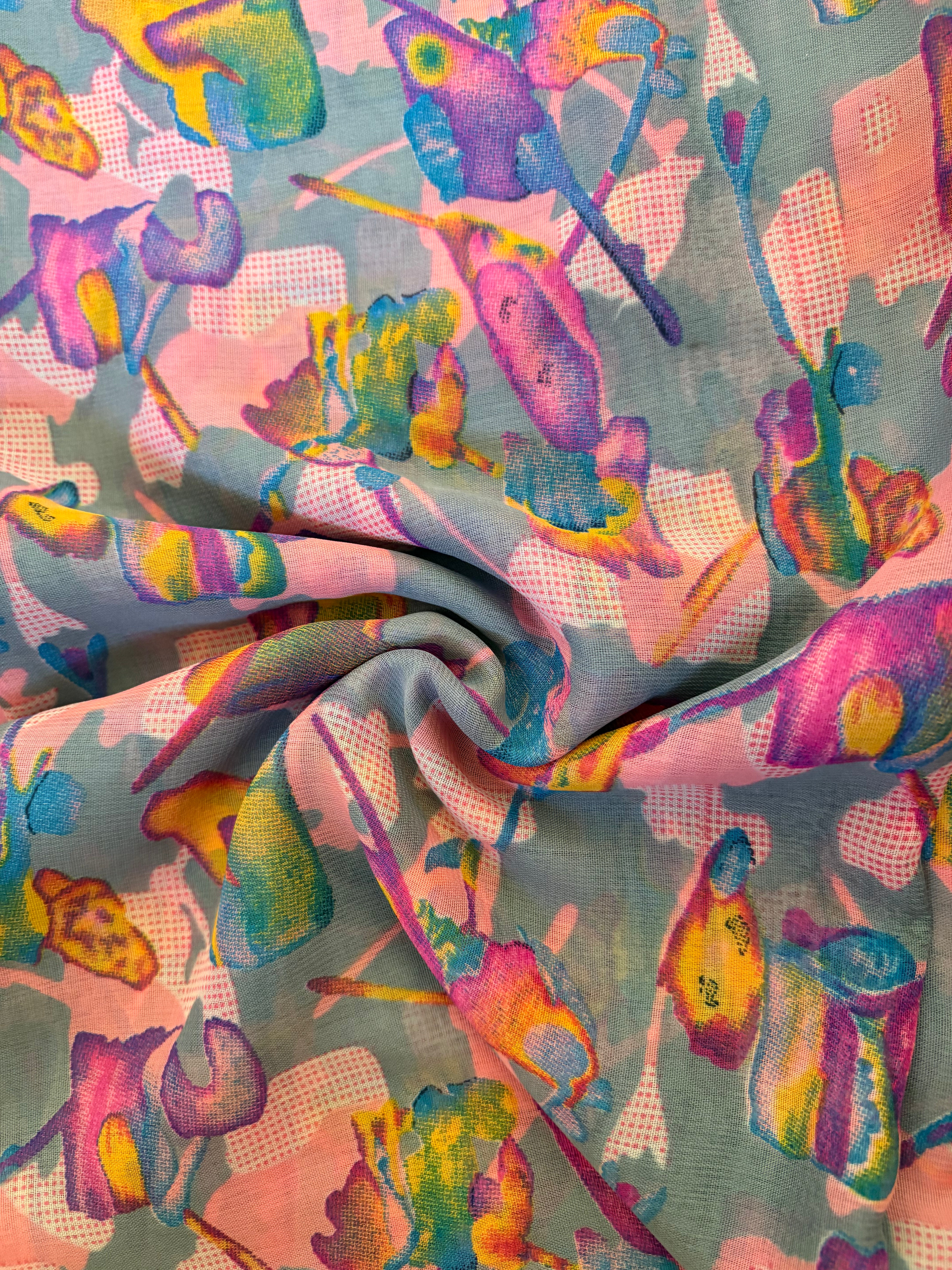 Pink Multicolor Printed Saree