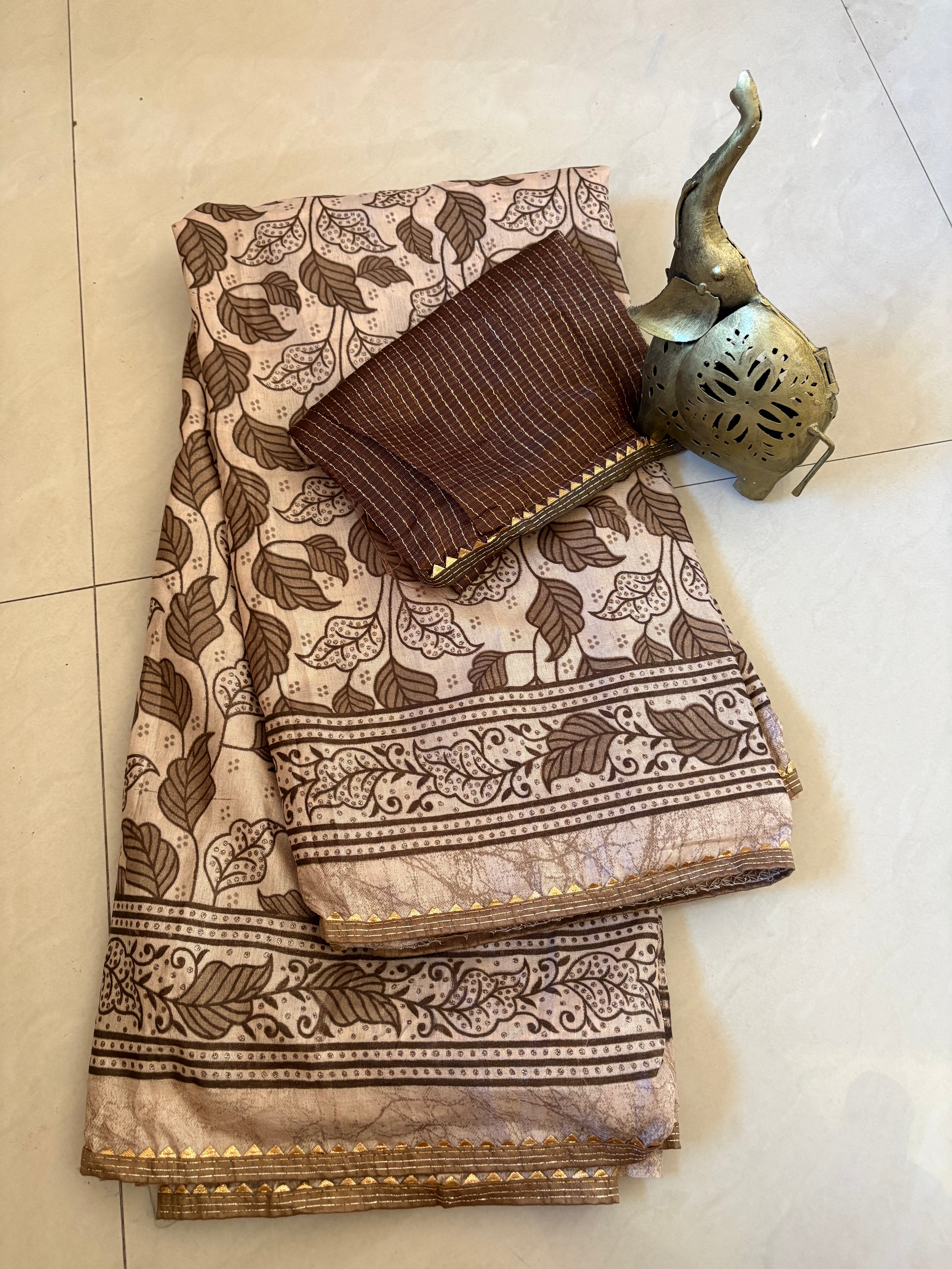 Coffee Leaf Printed Semicotton Corporate Saree