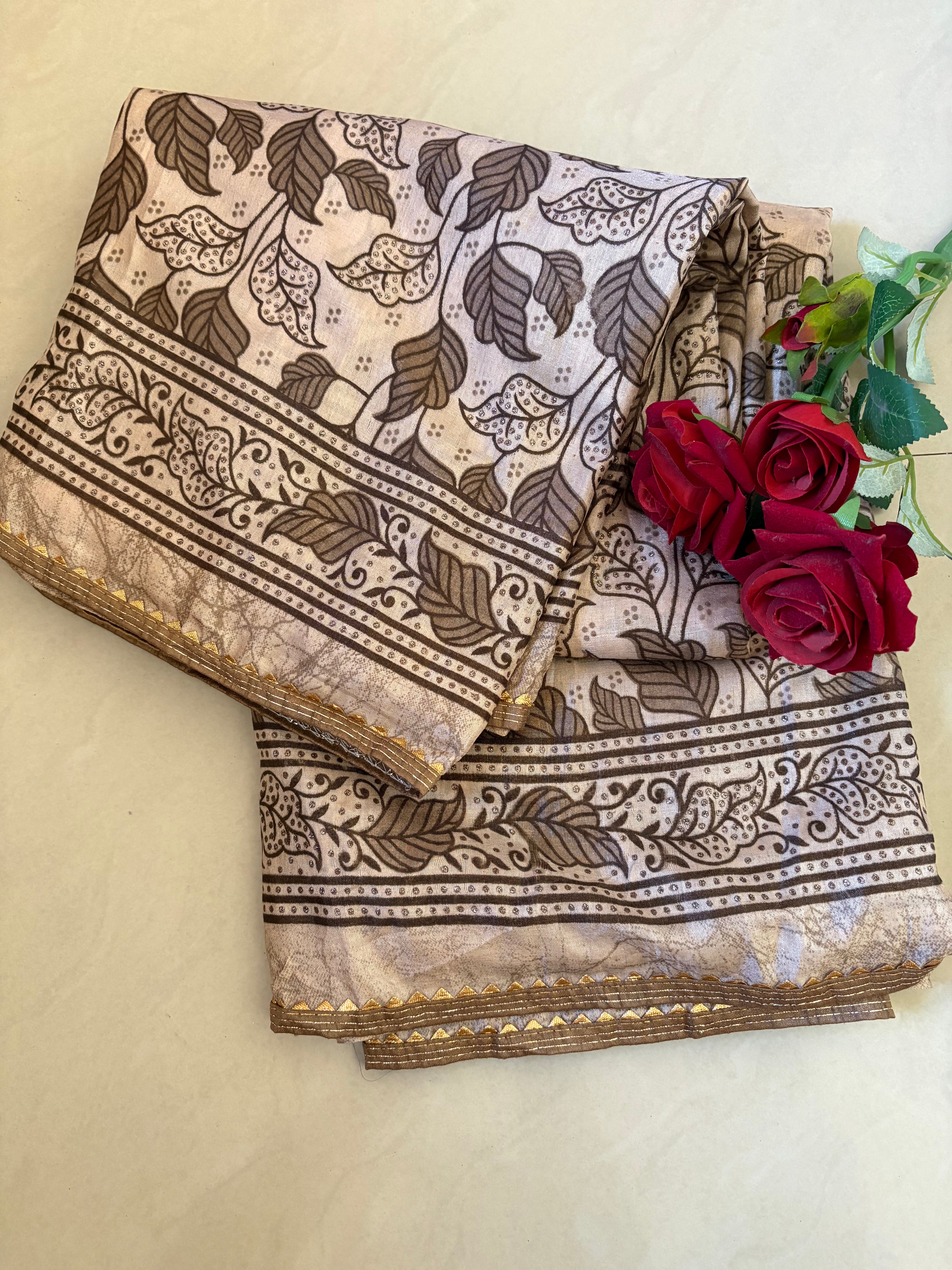 Coffee Leaf Printed Semicotton Corporate Saree