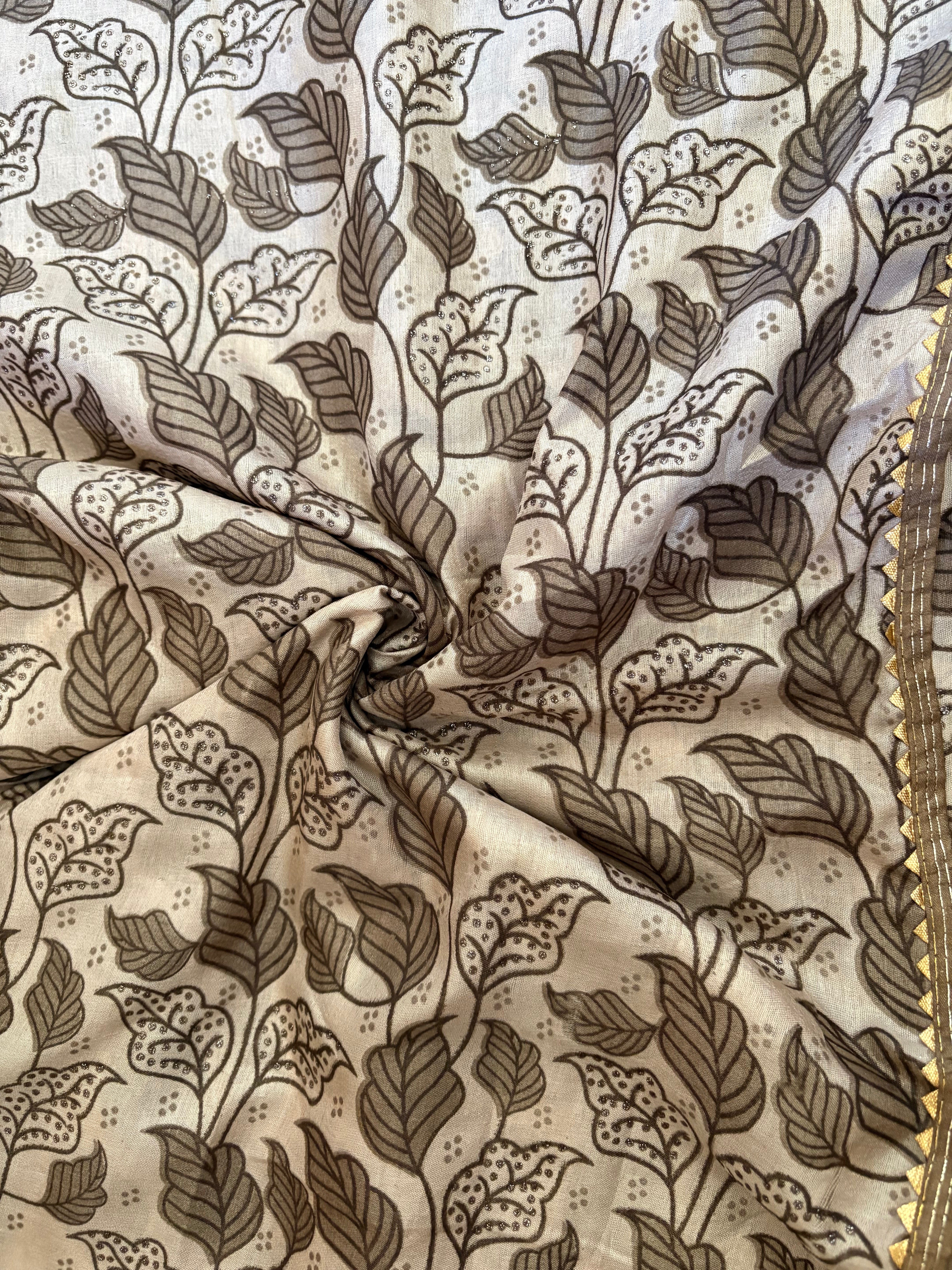 Coffee Leaf Printed Semicotton Corporate Saree