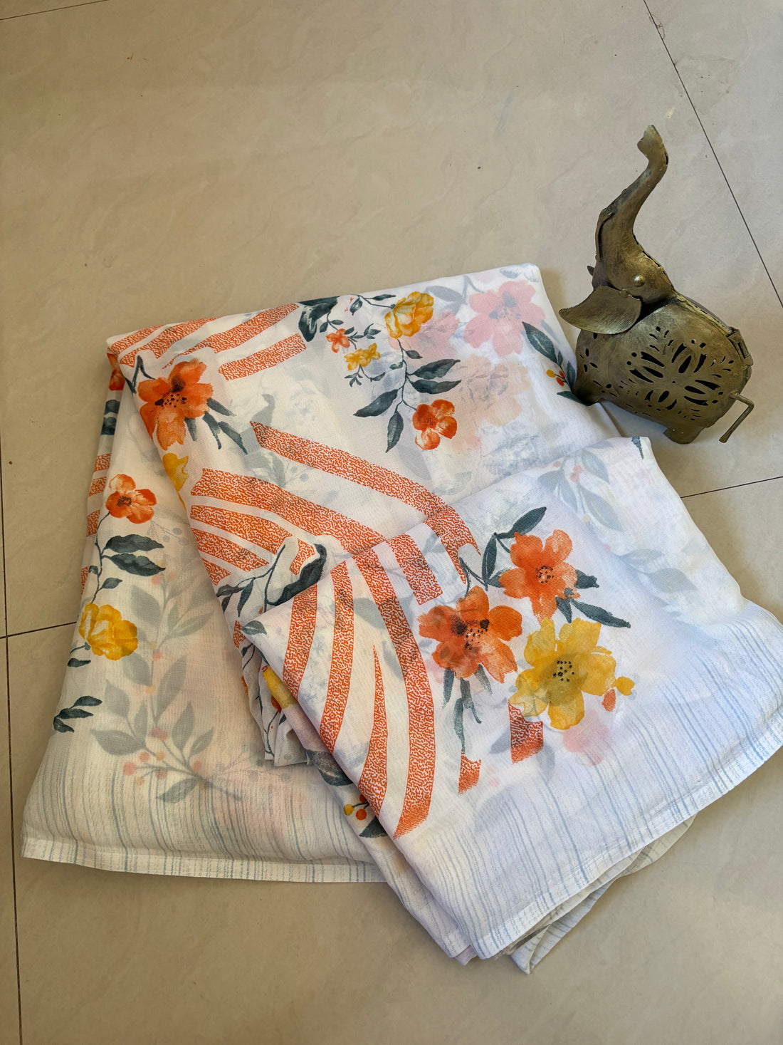 White Floral Printed Saree