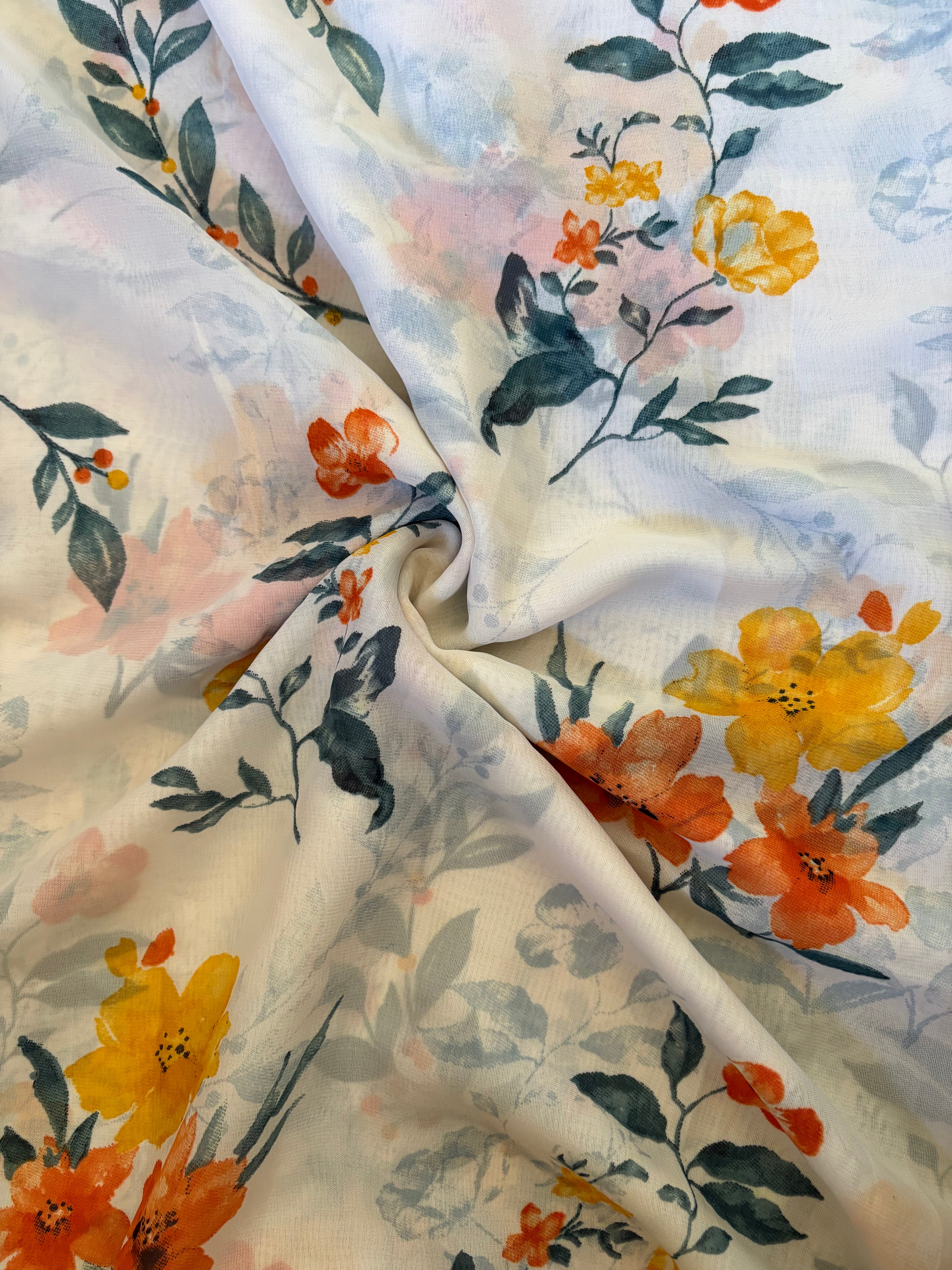 White Floral Printed Saree