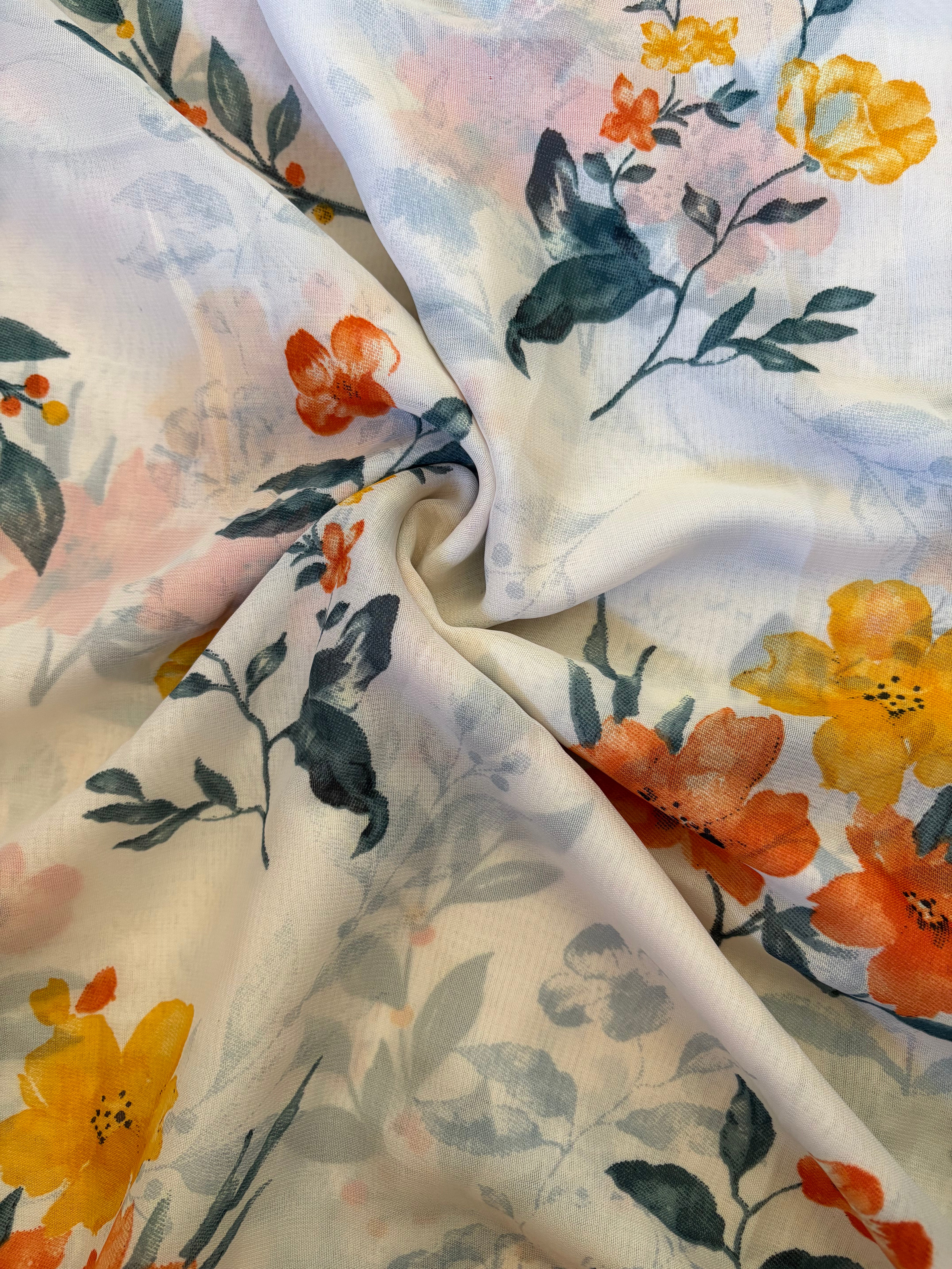 White Floral Printed Saree